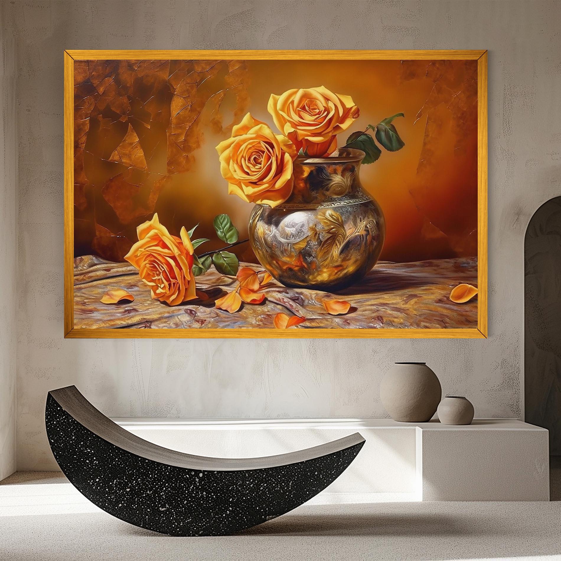 Leinwandbild Orange Roses Vase mockup 8
