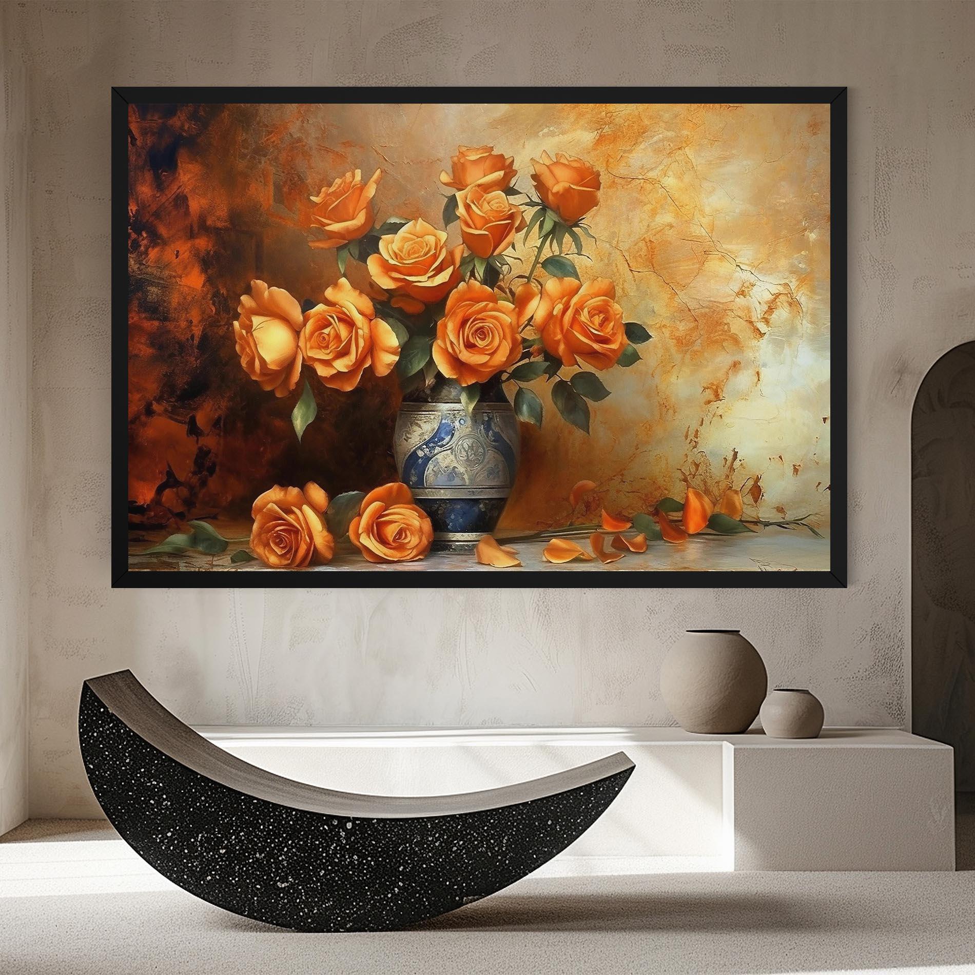 Leinwandbild Pretty Orange Rose Vase mockup 8