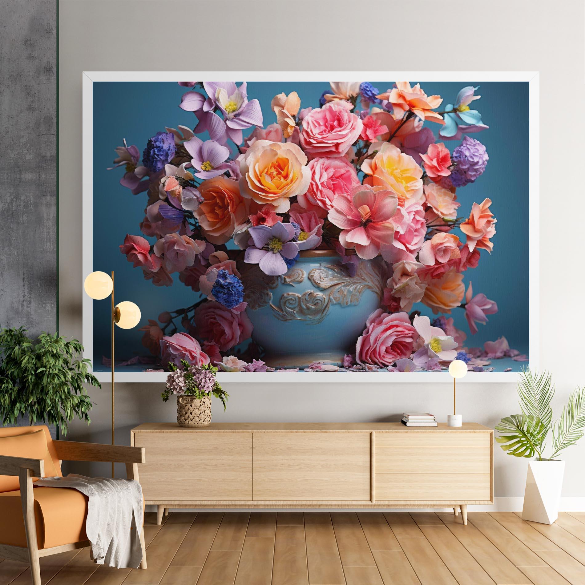 Leinwandbild Blue Vase Flowers mockup 9