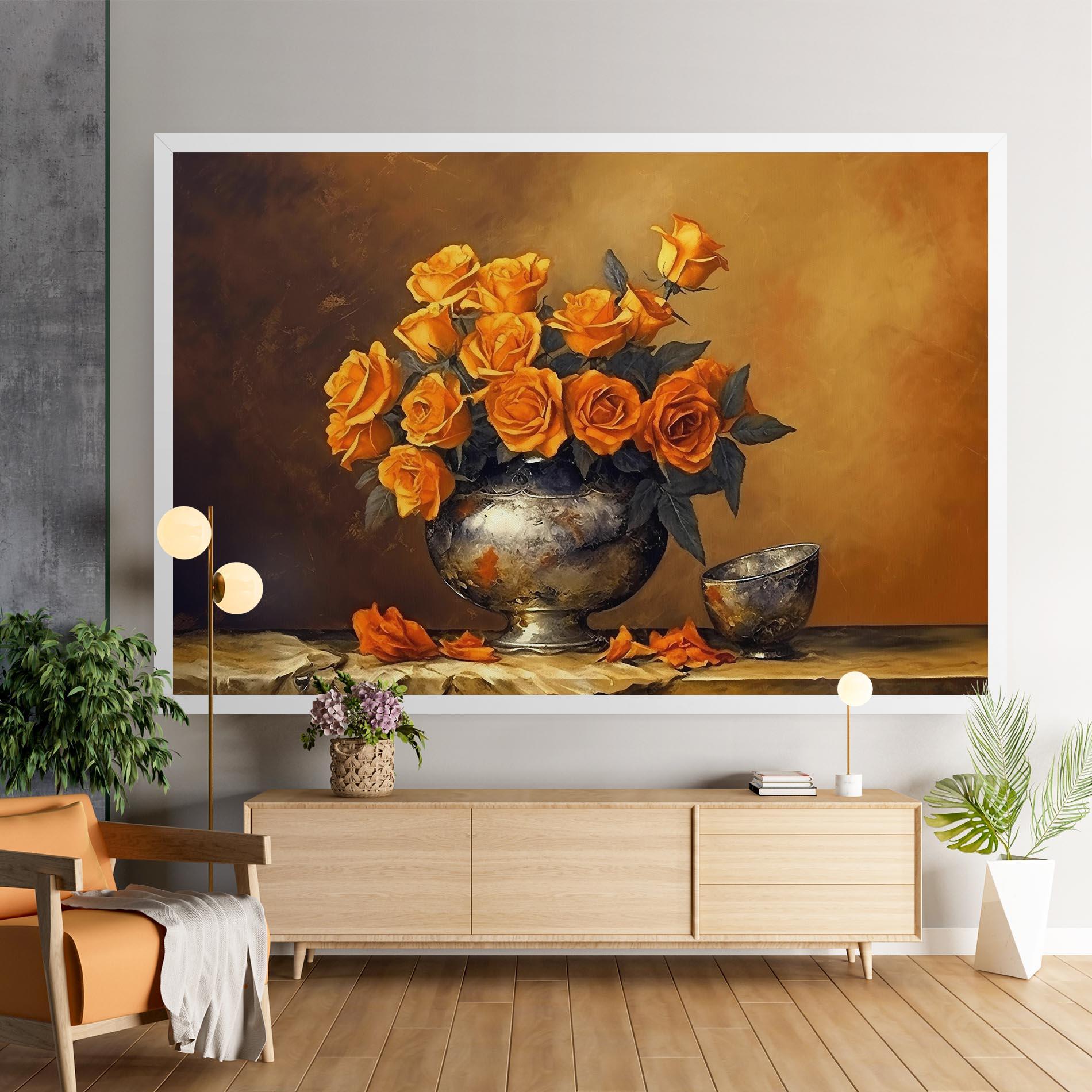 Leinwandbild Orange Rose Vase mockup 9