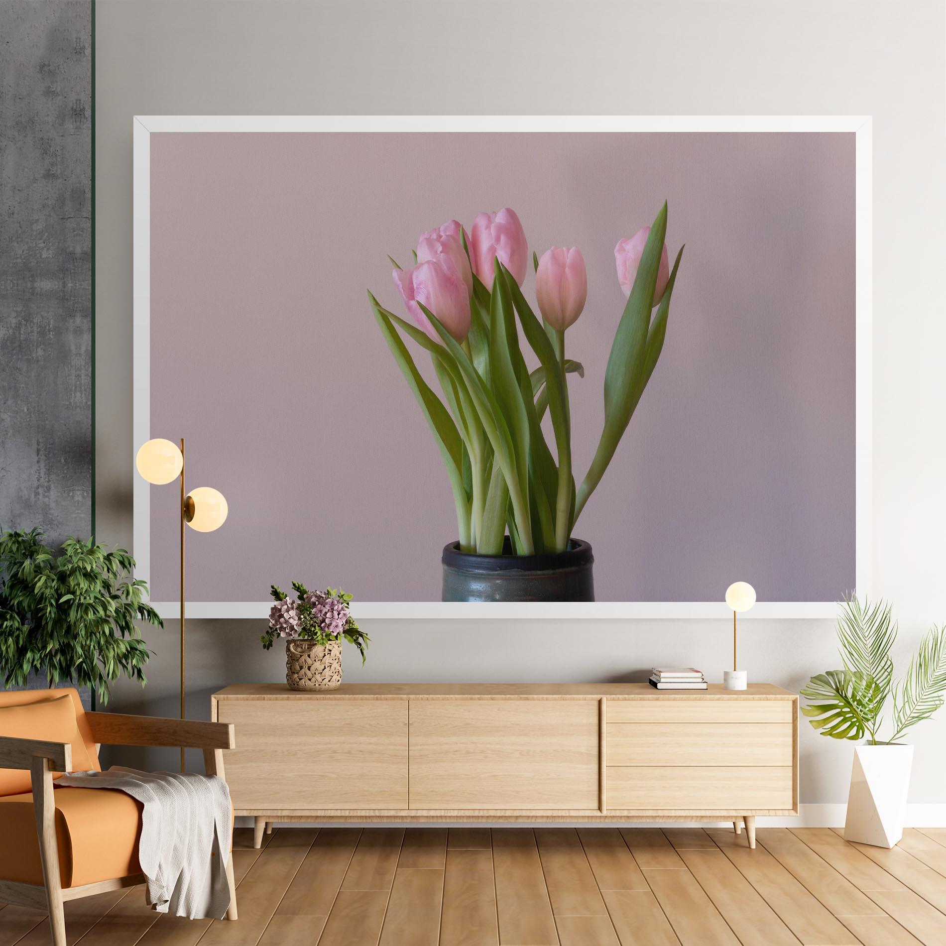 Leinwandbild Pink Tulips Vase mockup 9