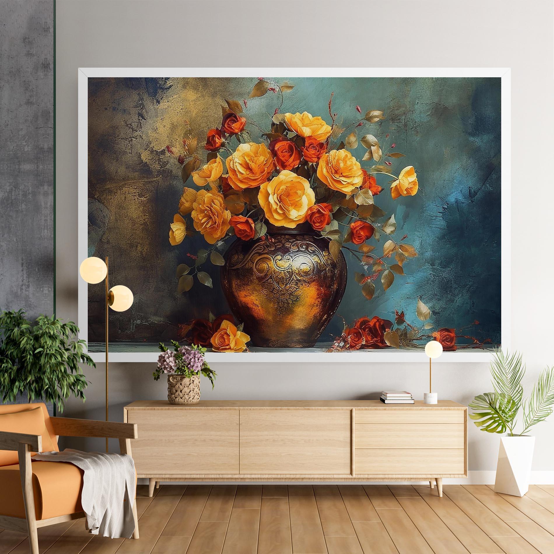 Leinwandbild Red Orange Flower Vase mockup 9