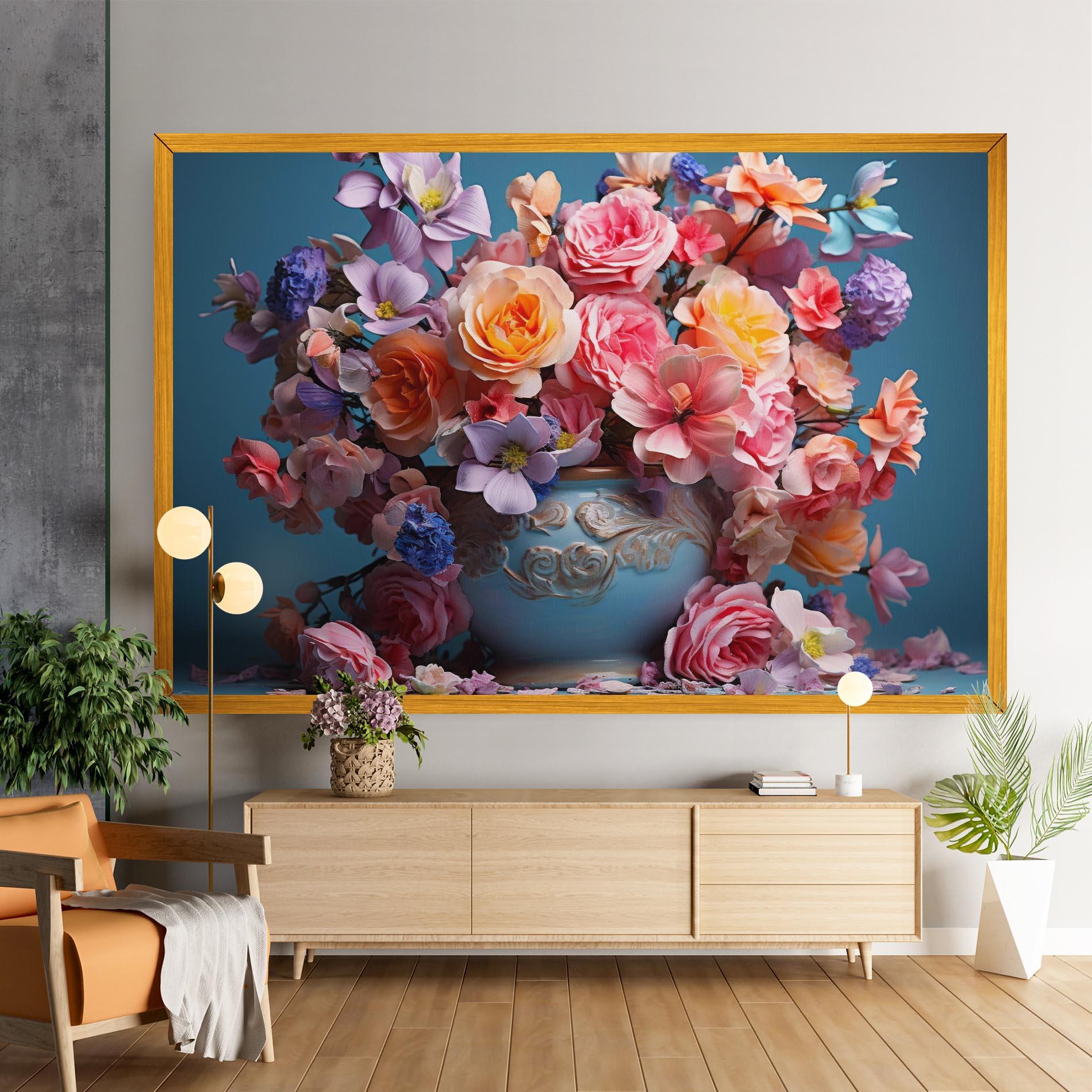 Leinwandbild Blue Vase Flowers mockup 9