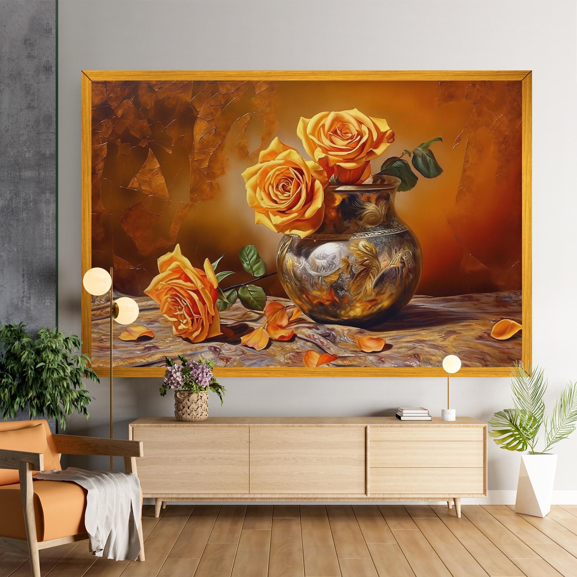 Leinwandbild Orange Roses Vase mockup 9