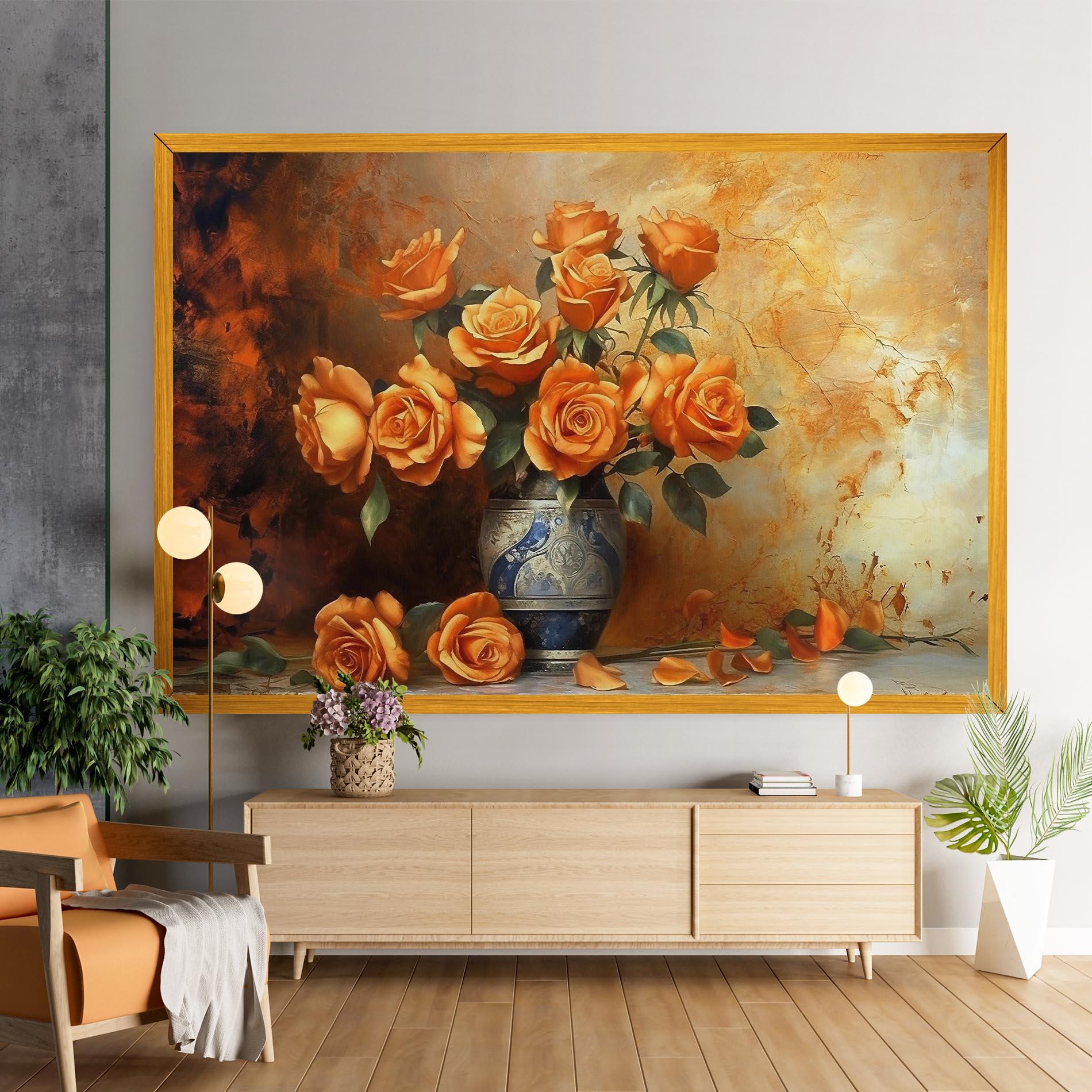 Leinwandbild Pretty Orange Rose Vase mockup 9