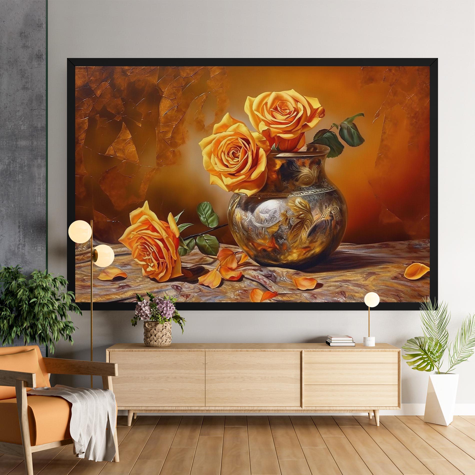 Leinwandbild Orange Roses Vase mockup 9