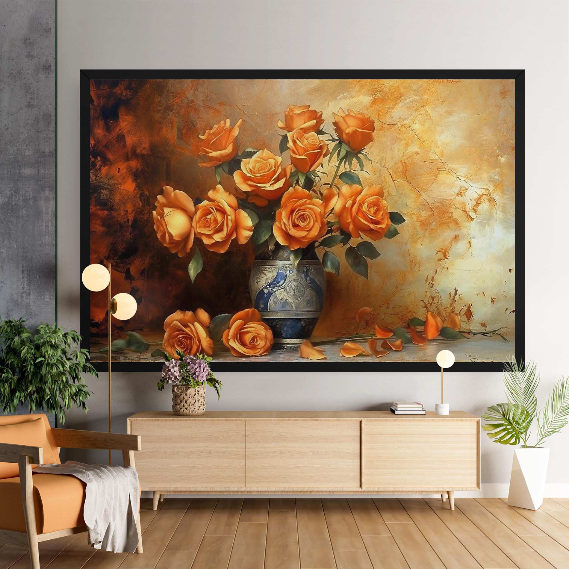 Leinwandbild Pretty Orange Rose Vase mockup 9