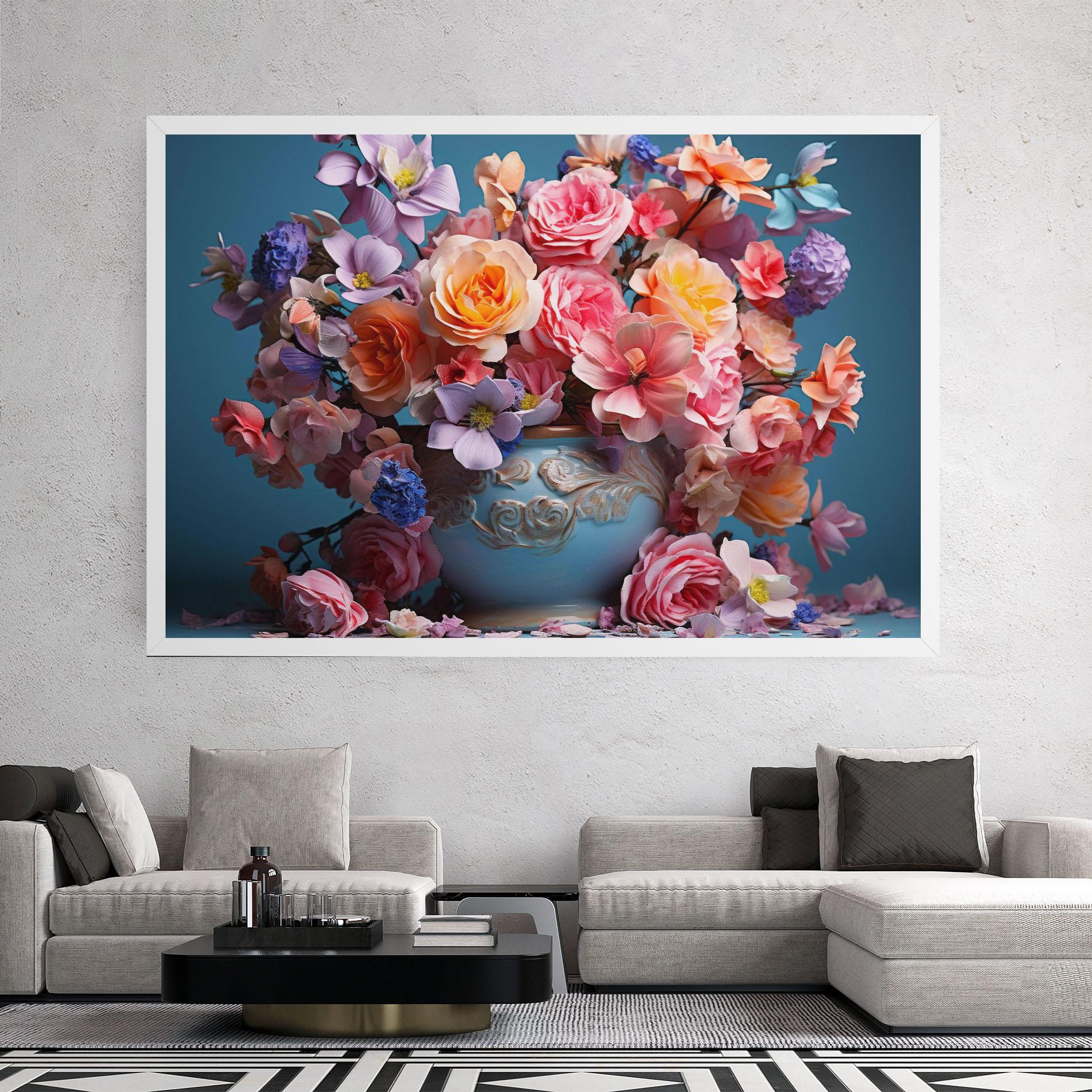 Leinwandbild Blue Vase Flowers mockup 2