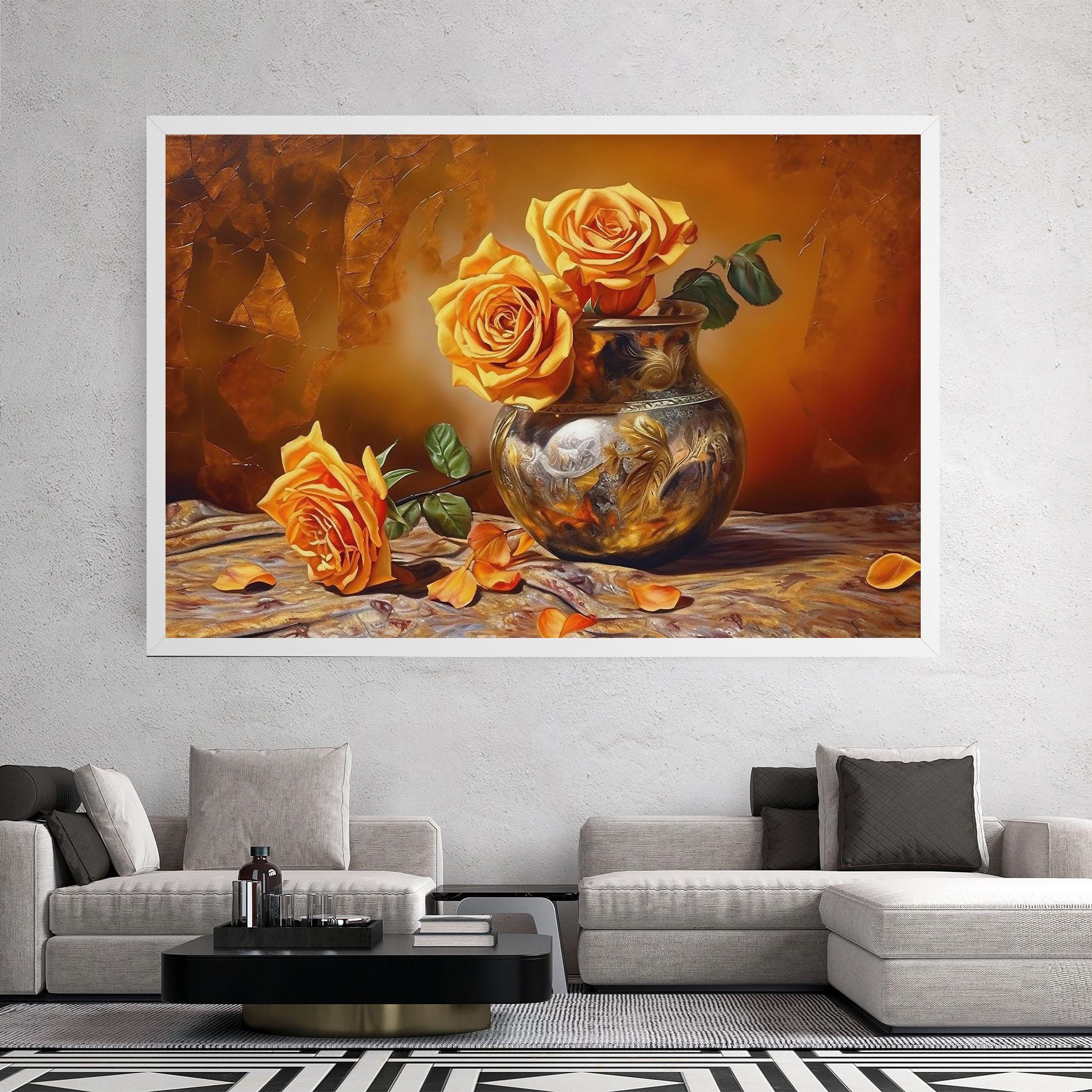 Leinwandbild Orange Roses Vase mockup 2