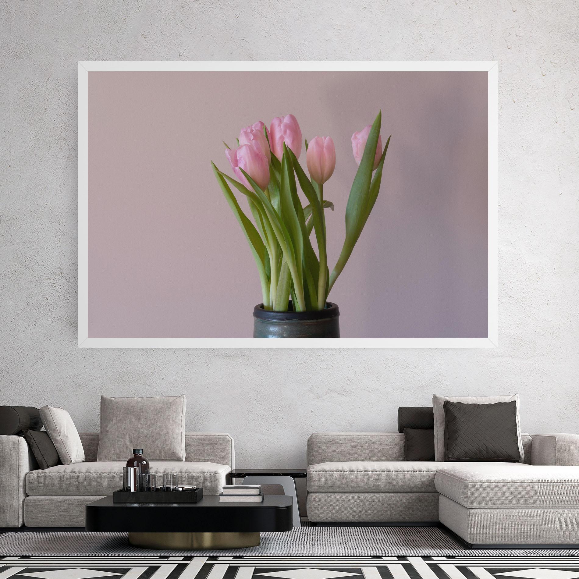 Leinwandbild Pink Tulips Vase mockup 2