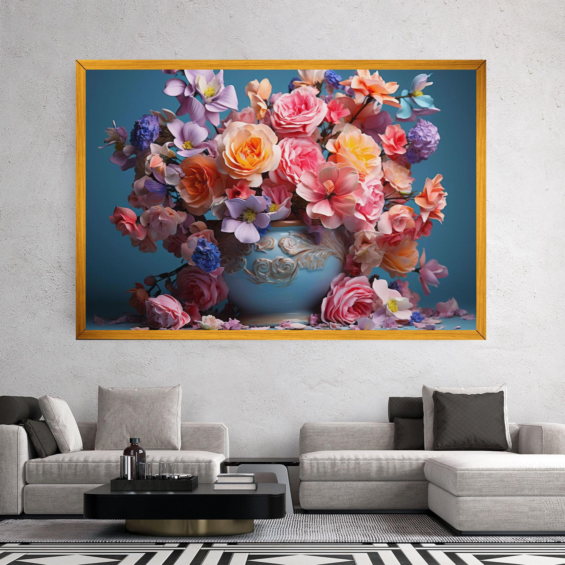 Leinwandbild Blue Vase Flowers mockup 2