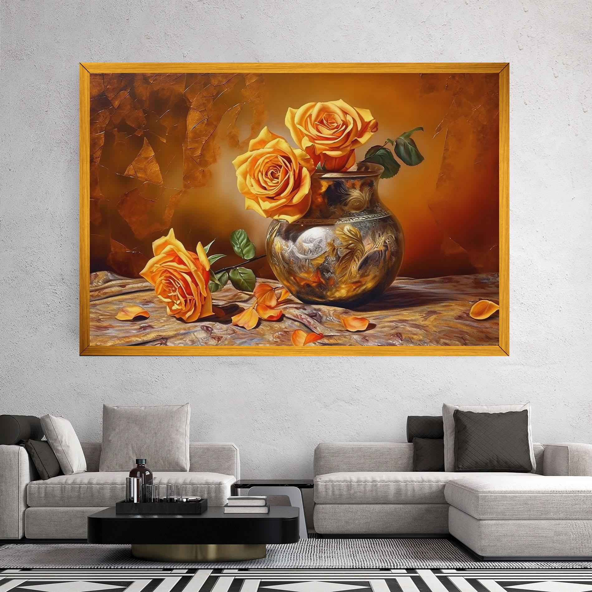 Leinwandbild Orange Roses Vase mockup 2