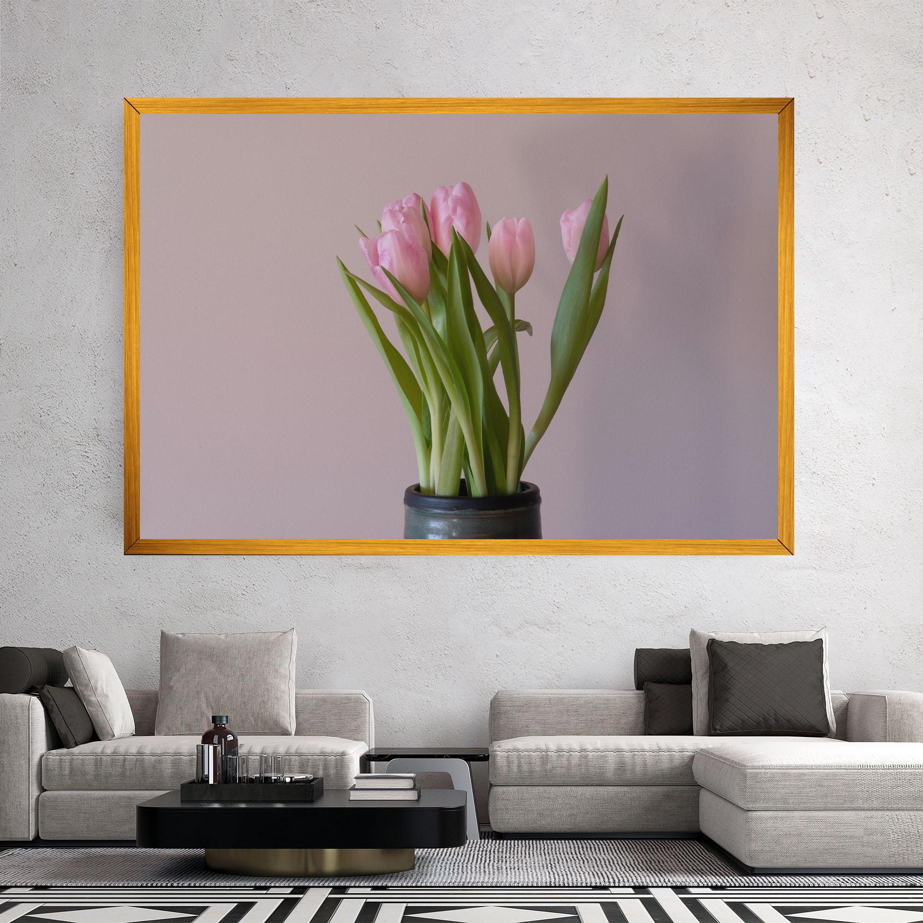 Leinwandbild Pink Tulips Vase mockup 2