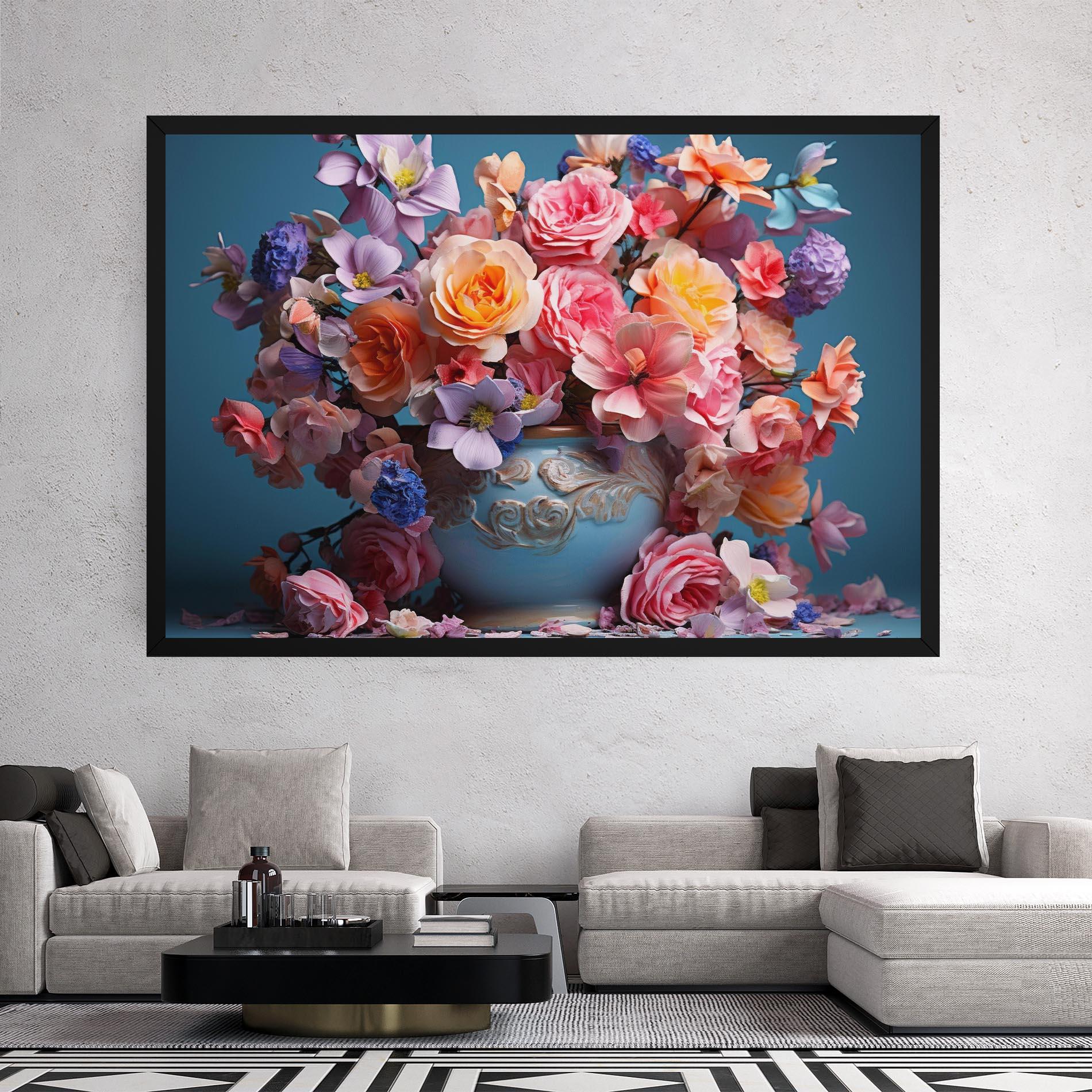 Leinwandbild Blue Vase Flowers mockup 2