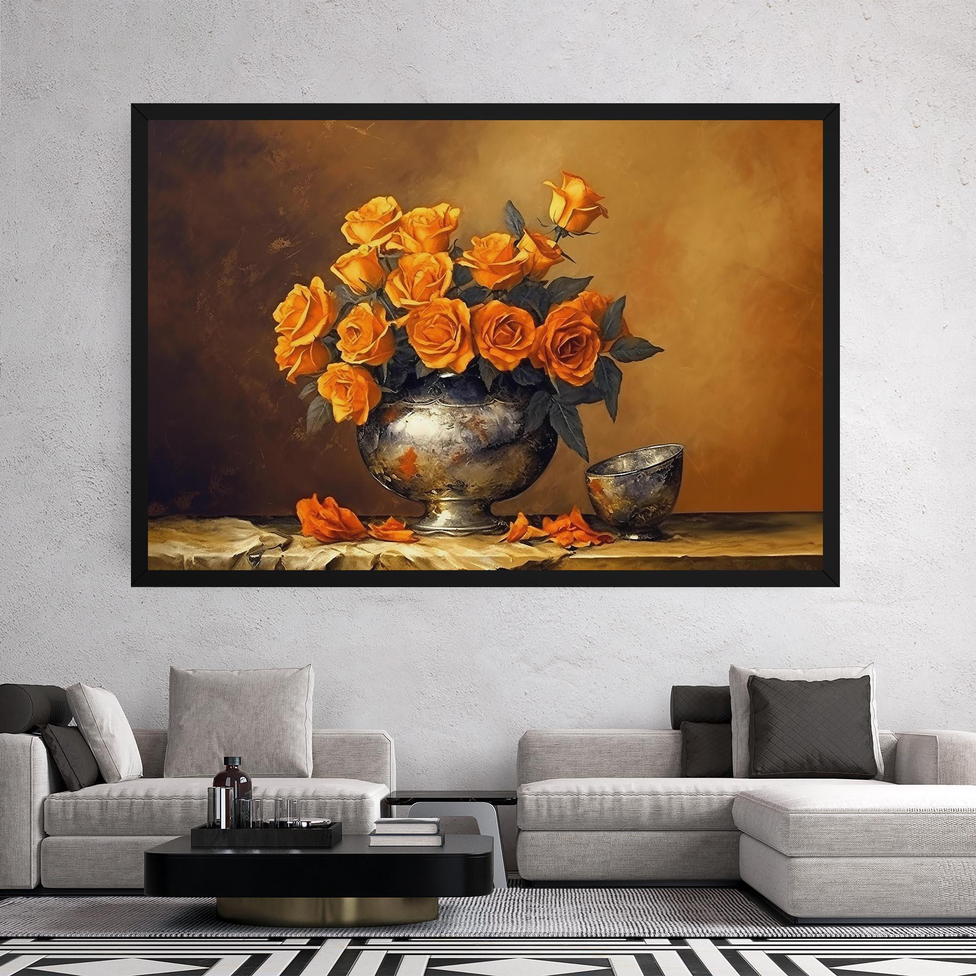 Leinwandbild Orange Rose Vase mockup 2