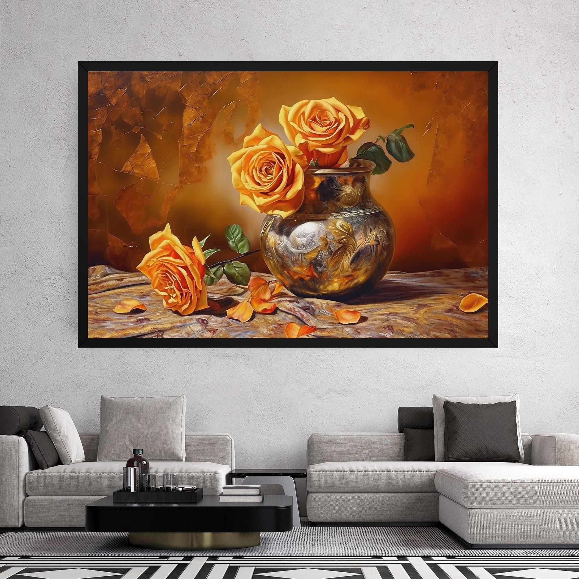 Leinwandbild Orange Roses Vase mockup 2
