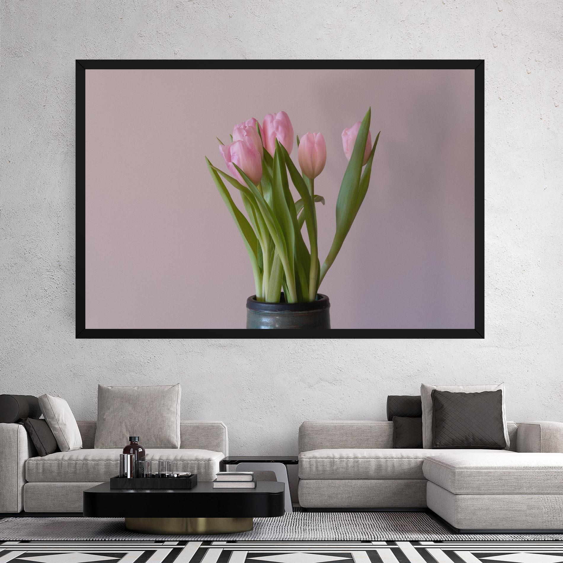 Leinwandbild Pink Tulips Vase mockup 2