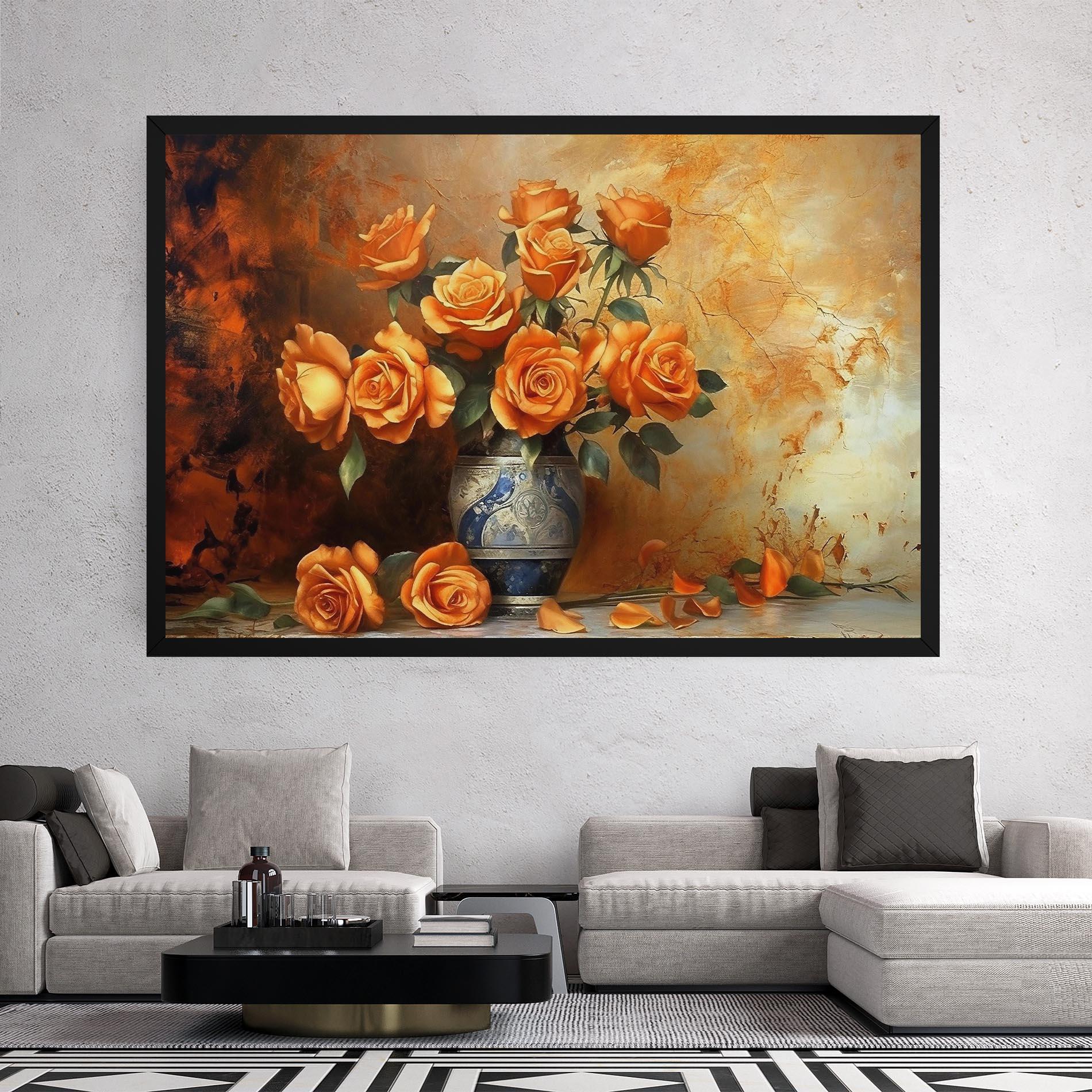 Leinwandbild Pretty Orange Rose Vase mockup 2
