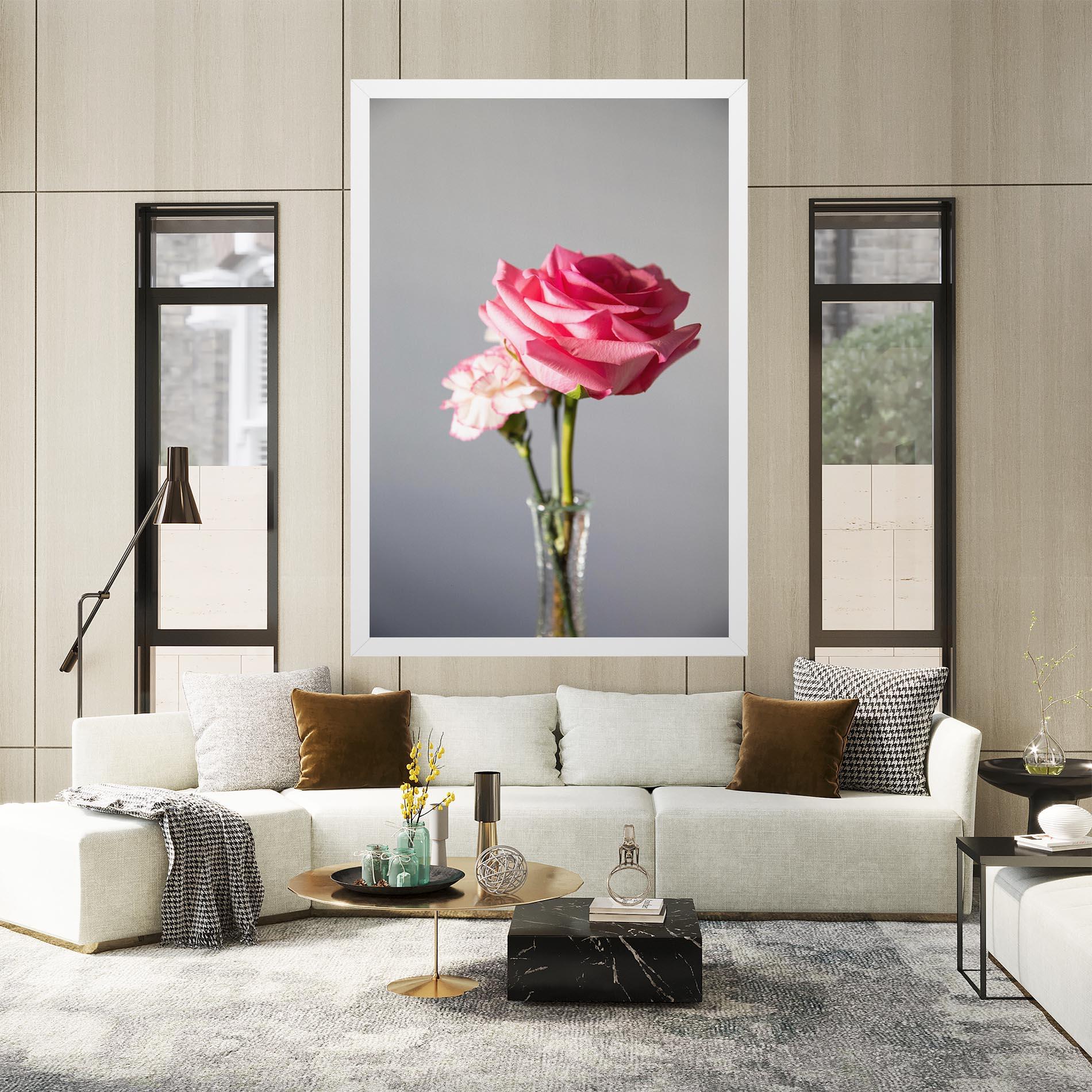 Leinwandbild Big Pink Rose Vase mockup 2