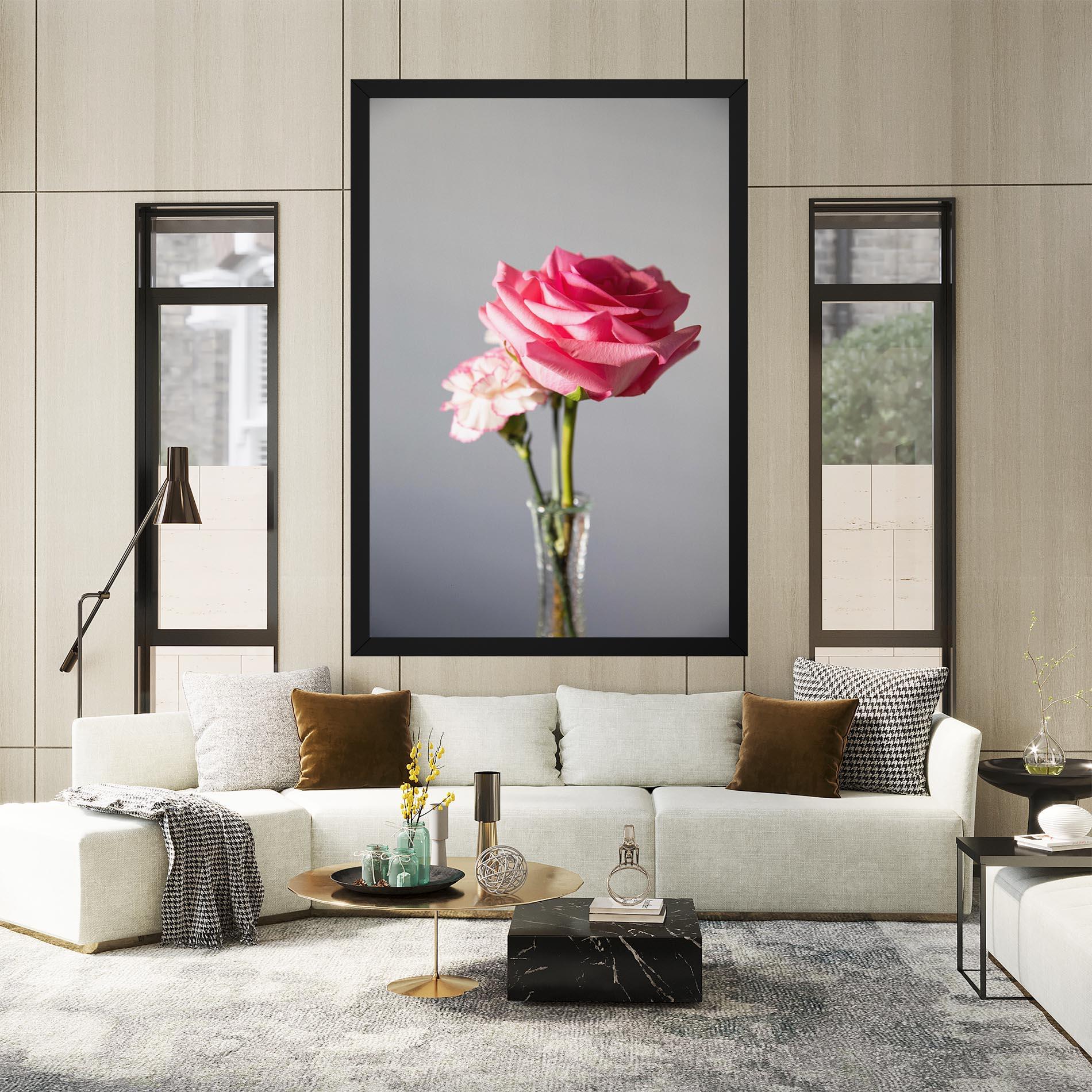 Leinwandbild Big Pink Rose Vase mockup 2