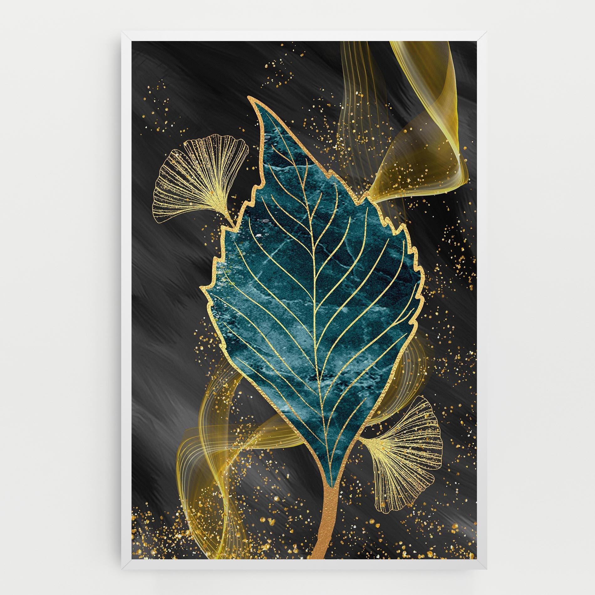 Leinwandbild Golden Leaves Blue mockup 0