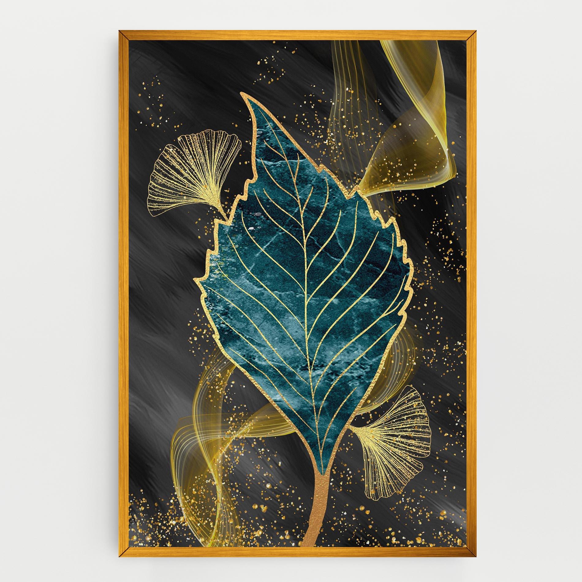 Leinwandbild Golden Leaves Blue mockup 0