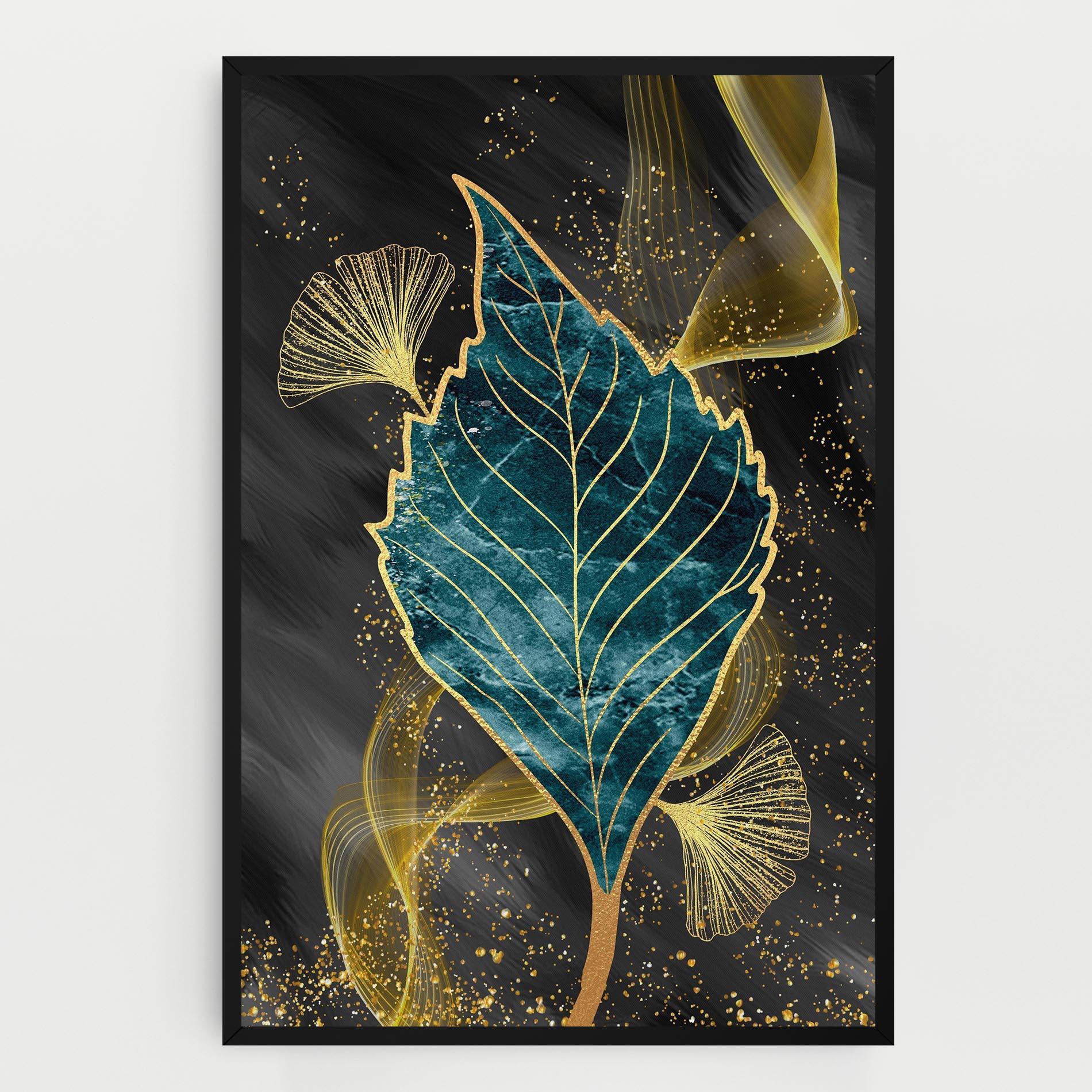 Leinwandbild Golden Leaves Blue mockup 0