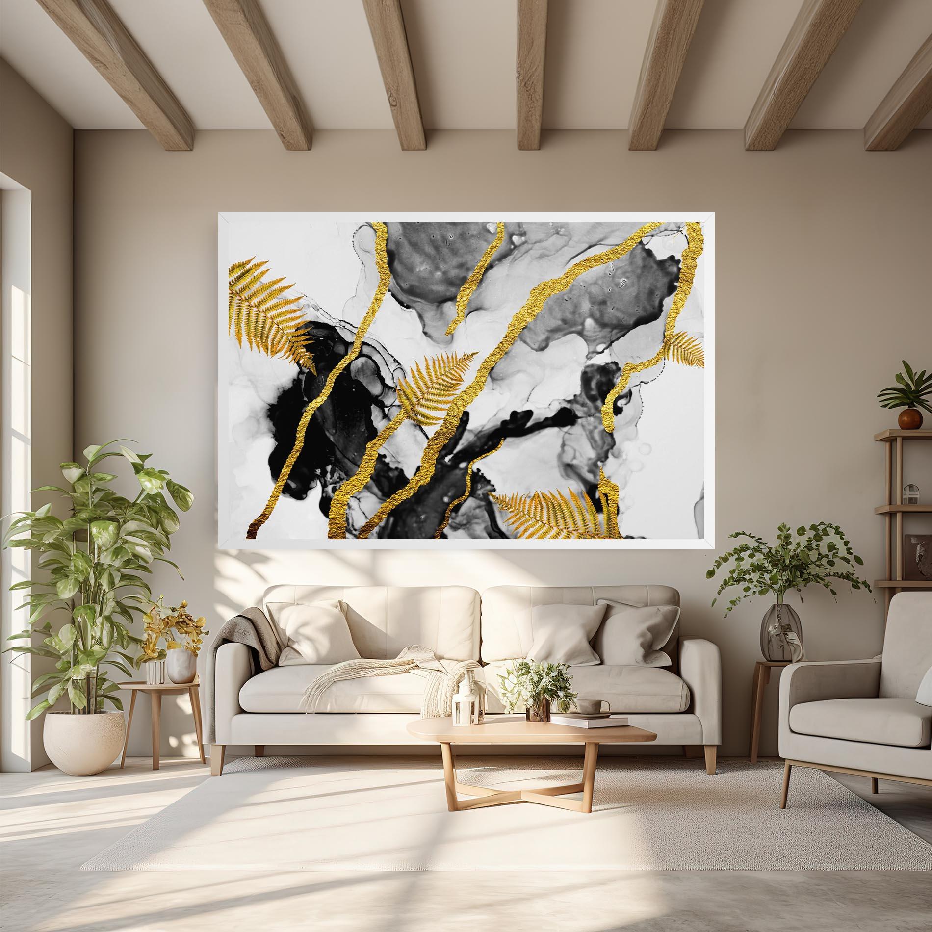 Leinwandbild Abstract Golden Leaves mockup 6