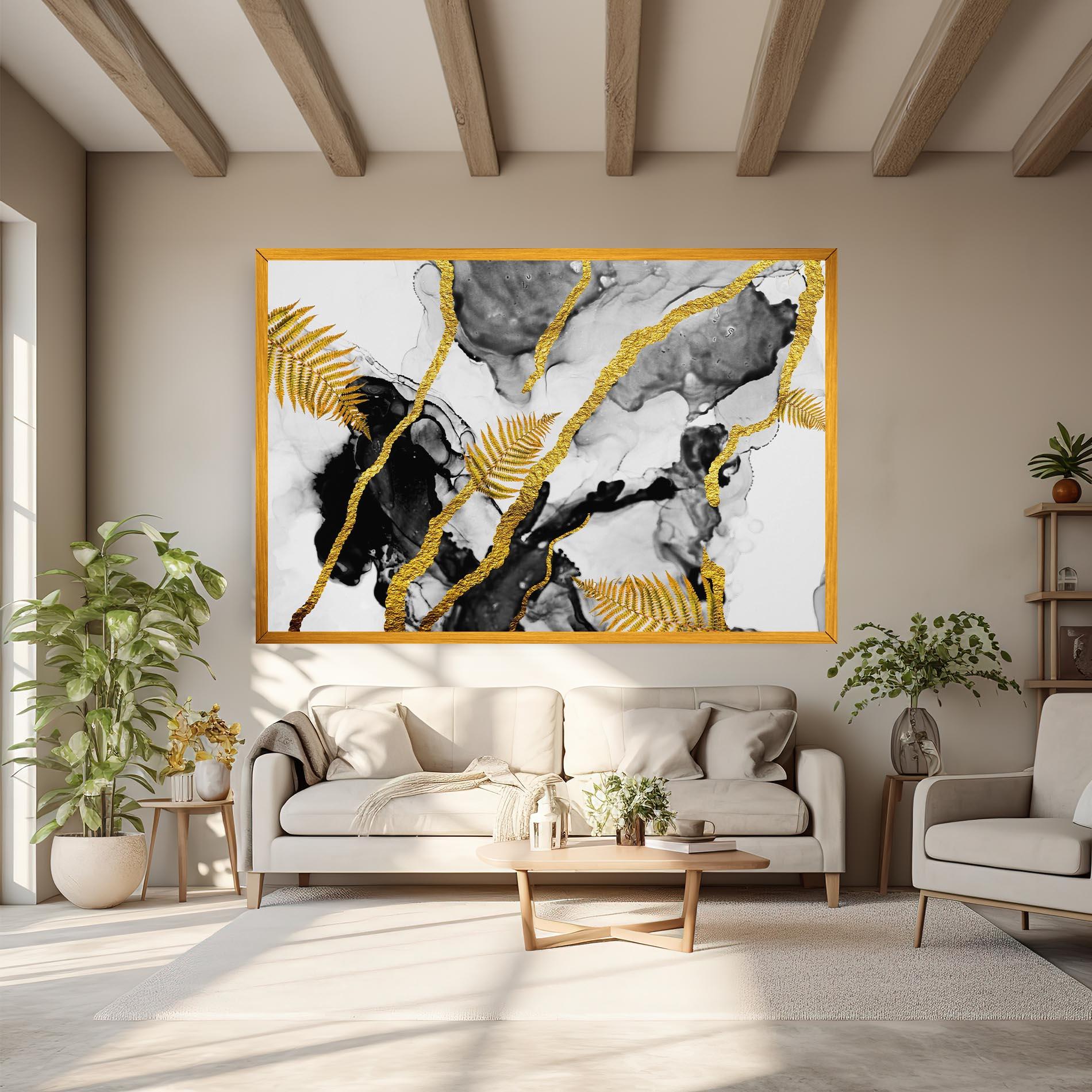 Leinwandbild Abstract Golden Leaves mockup 6