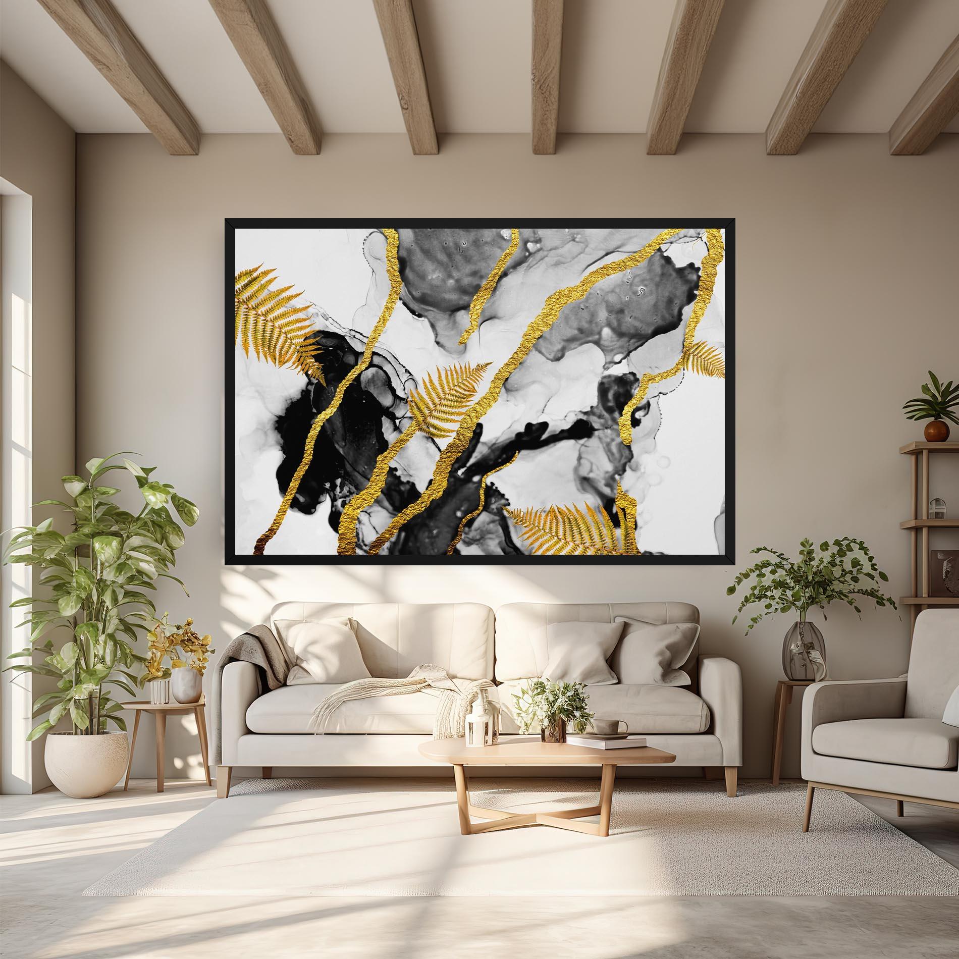 Leinwandbild Abstract Golden Leaves mockup 6