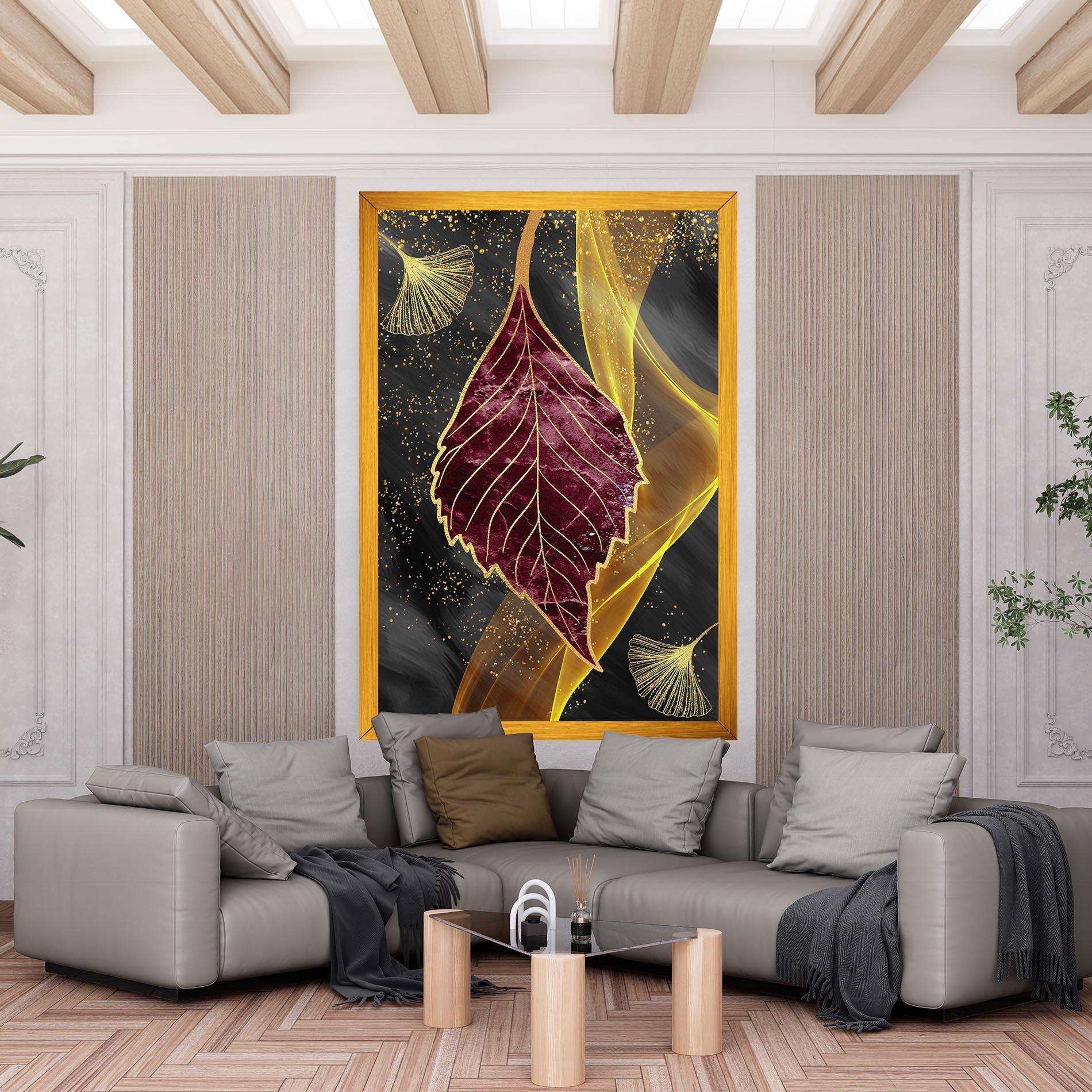 Leinwandbild Golden Leaves Red mockup 6