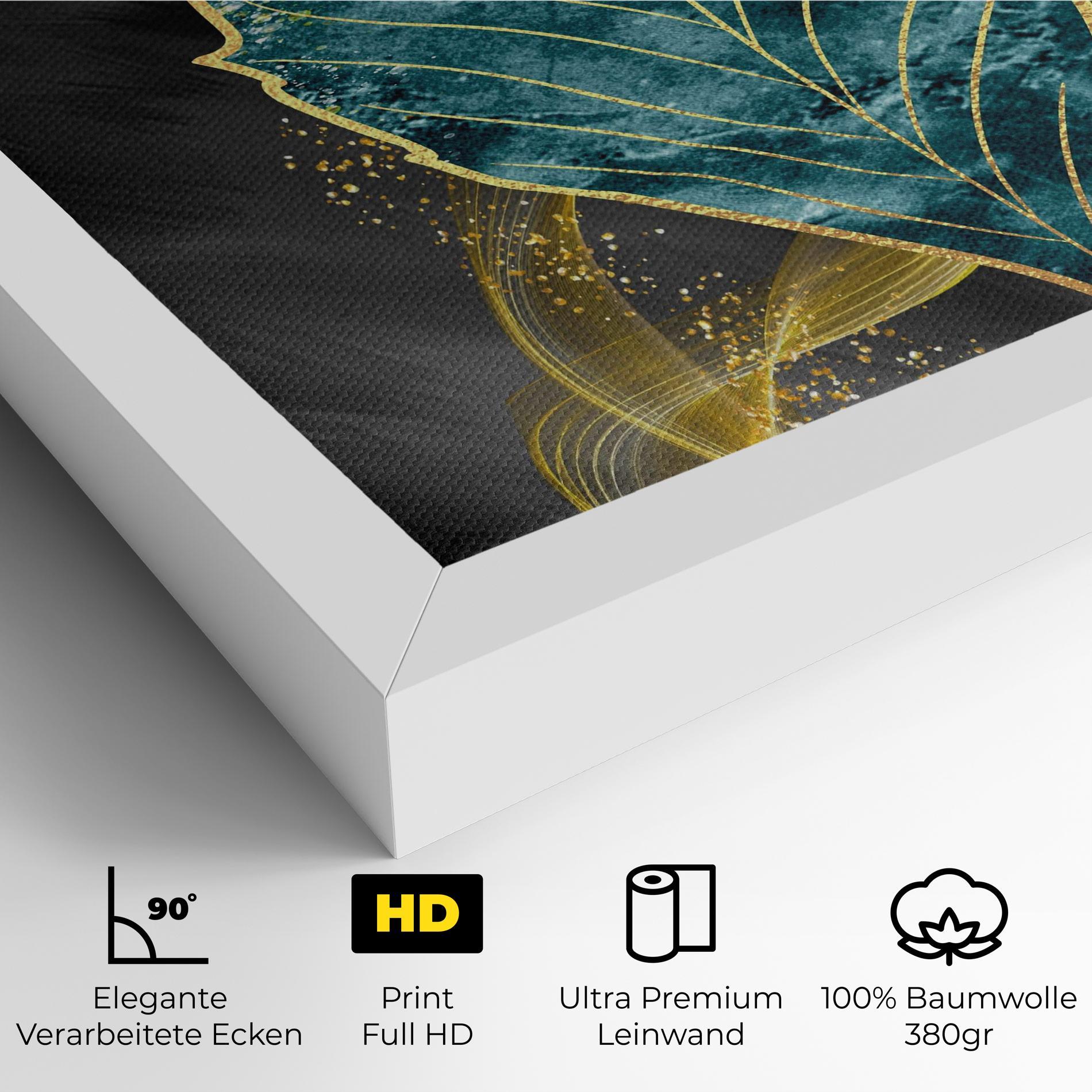 Leinwandbild Golden Leaves Blue mockup 4