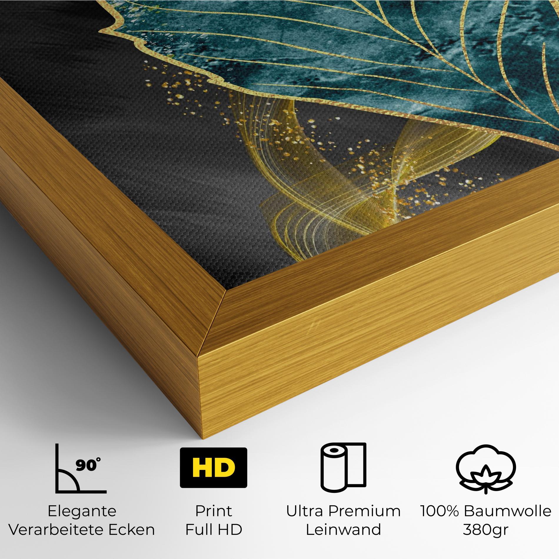 Leinwandbild Golden Leaves Blue mockup 4