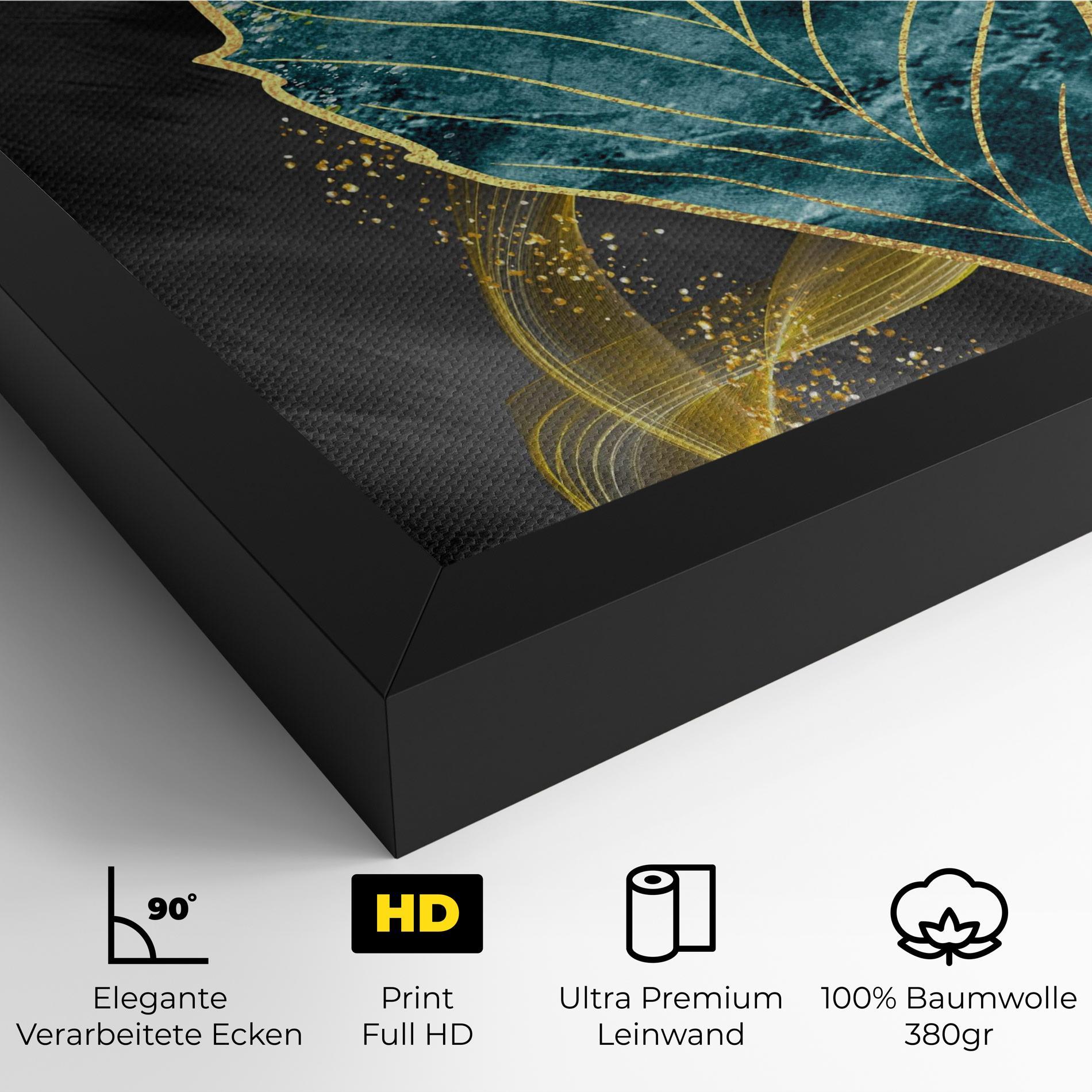 Leinwandbild Golden Leaves Blue mockup 4