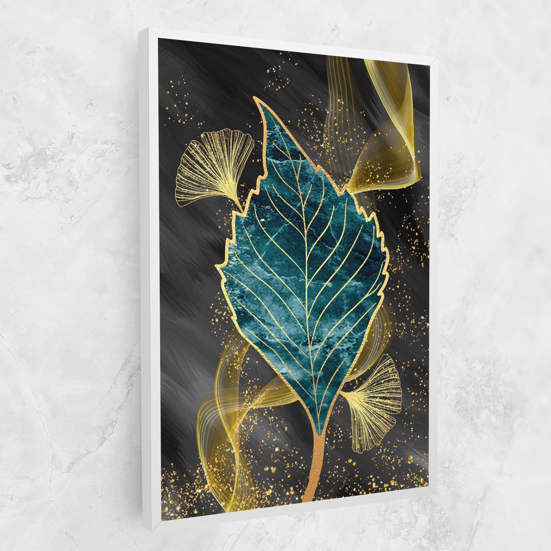 Leinwandbild Golden Leaves Blue mockup 1