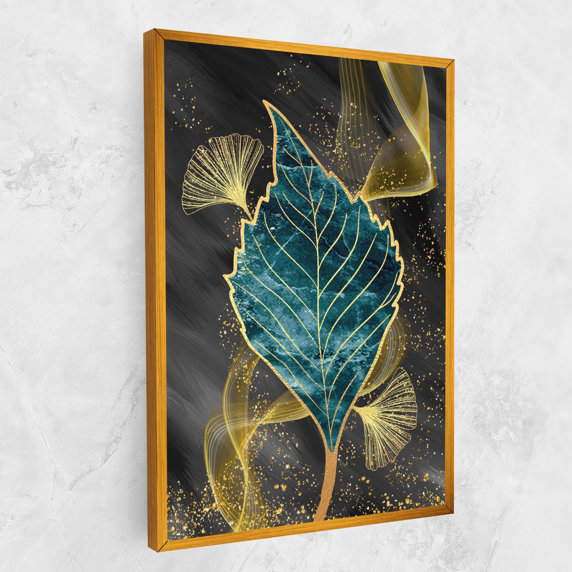 Leinwandbild Golden Leaves Blue mockup 1