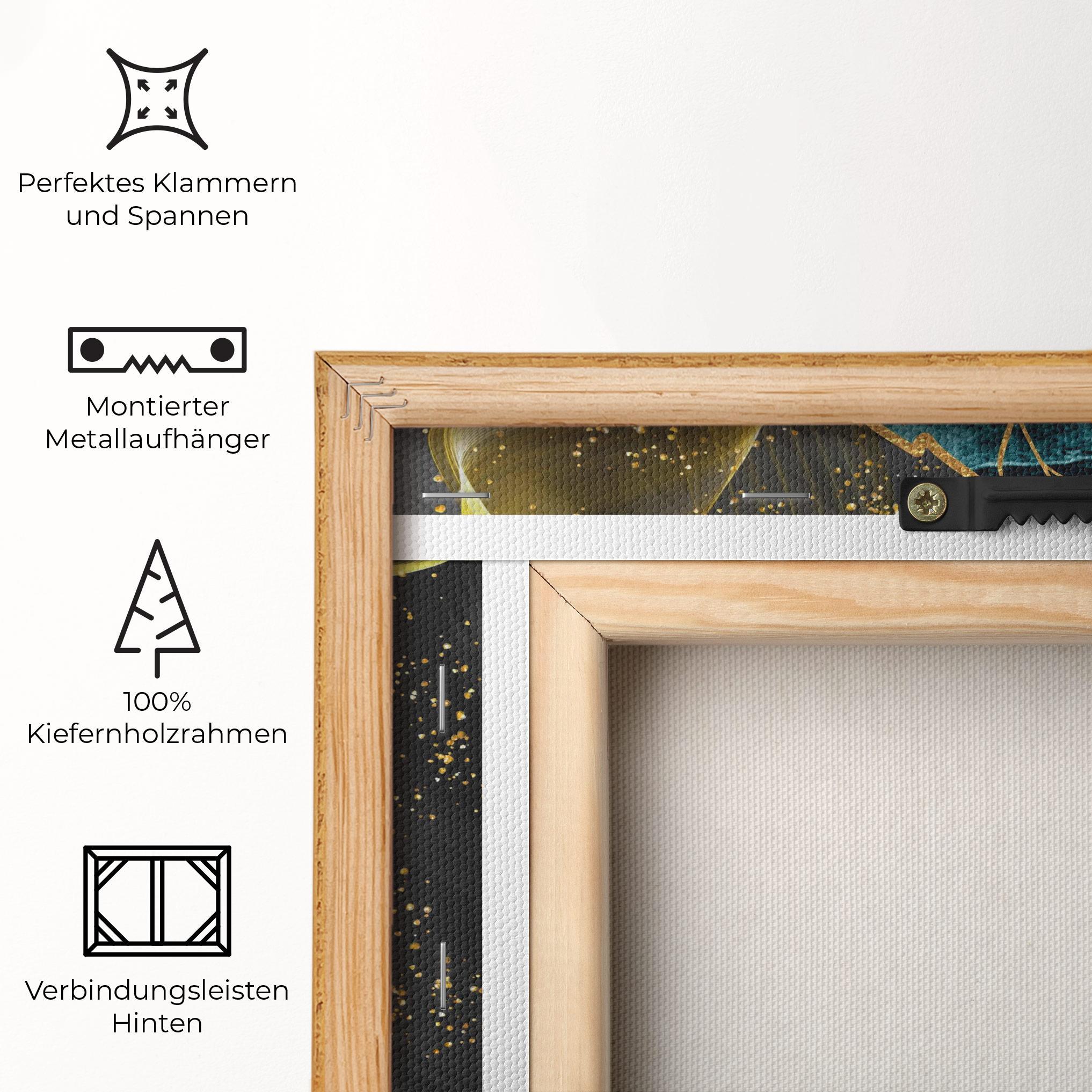 Leinwandbild Golden Leaves Blue mockup 5