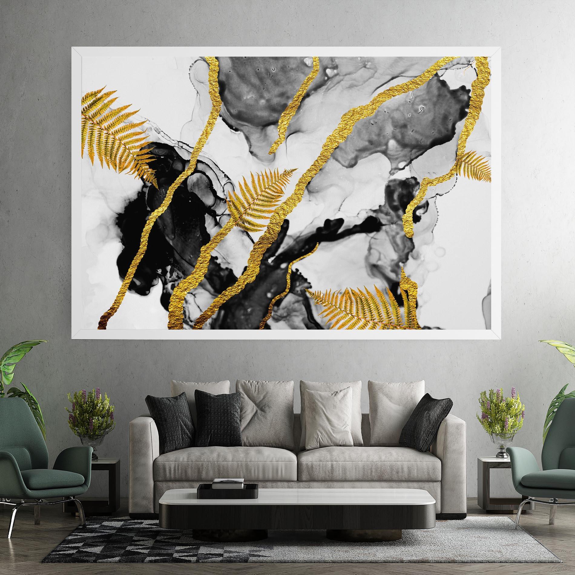 Leinwandbild Abstract Golden Leaves mockup 7