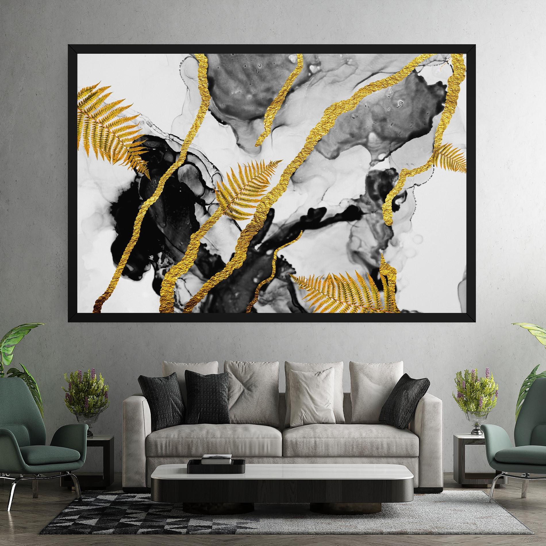 Leinwandbild Abstract Golden Leaves mockup 7