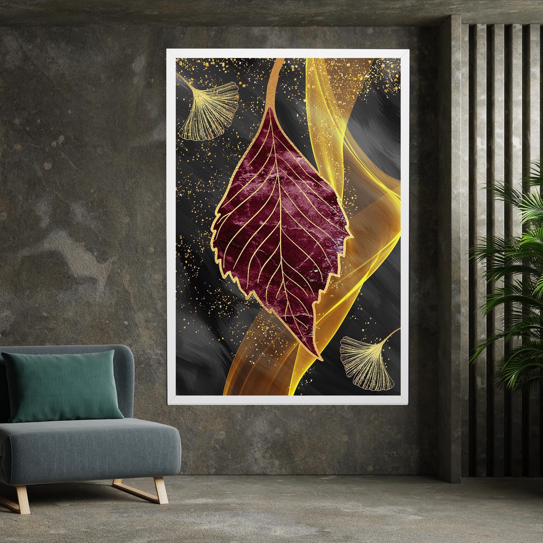 Leinwandbild Golden Leaves Red mockup 7