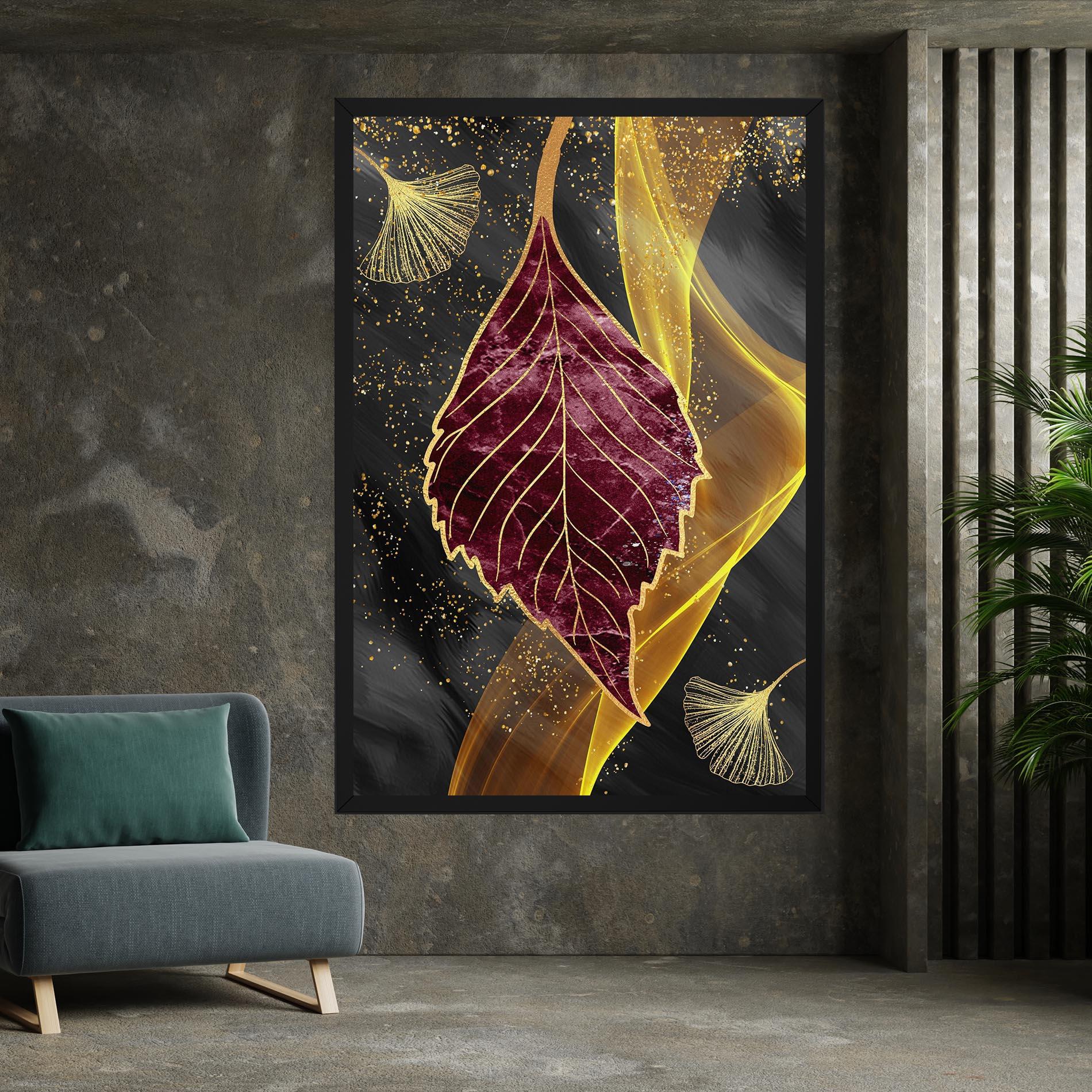 Leinwandbild Golden Leaves Red mockup 7