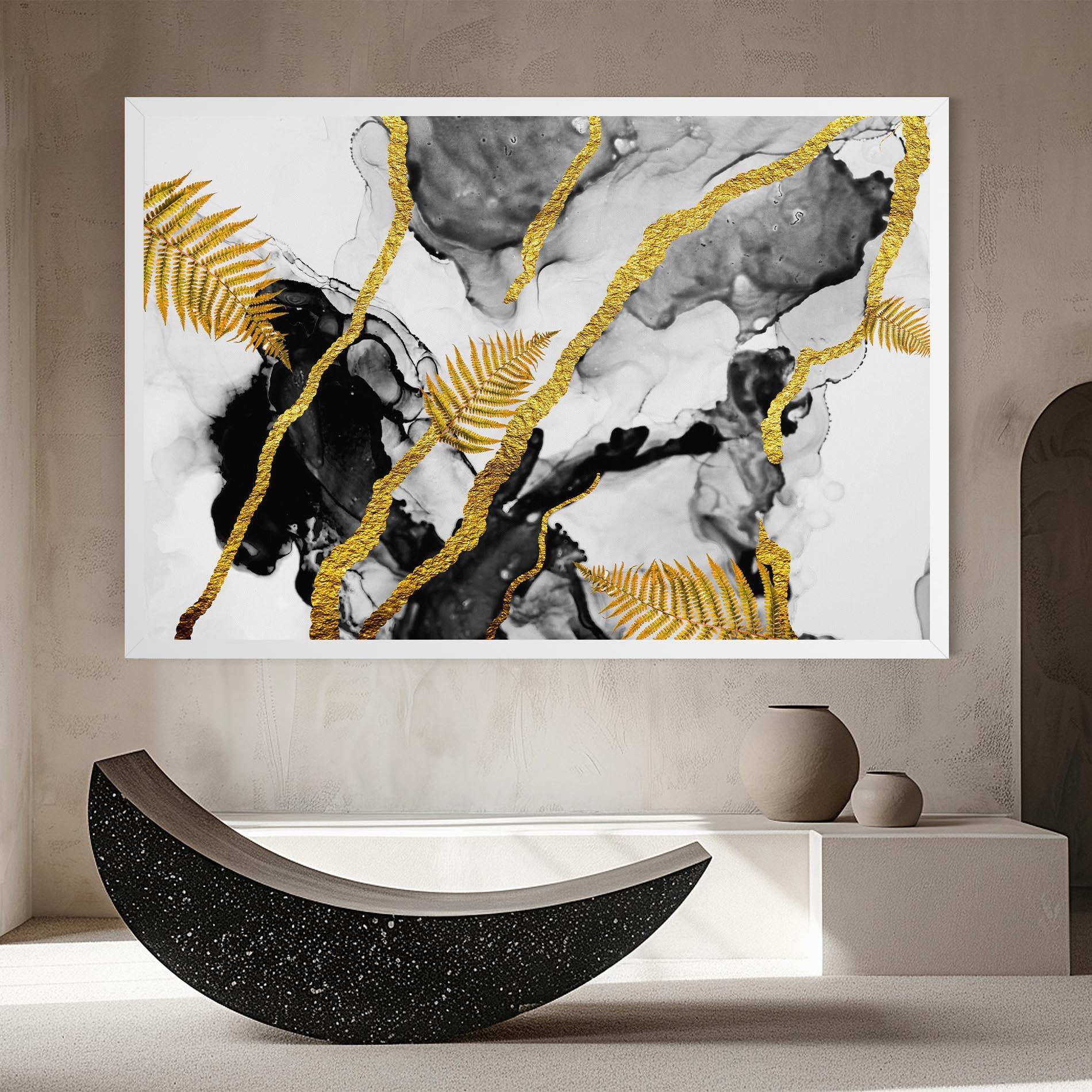 Leinwandbild Abstract Golden Leaves mockup 8