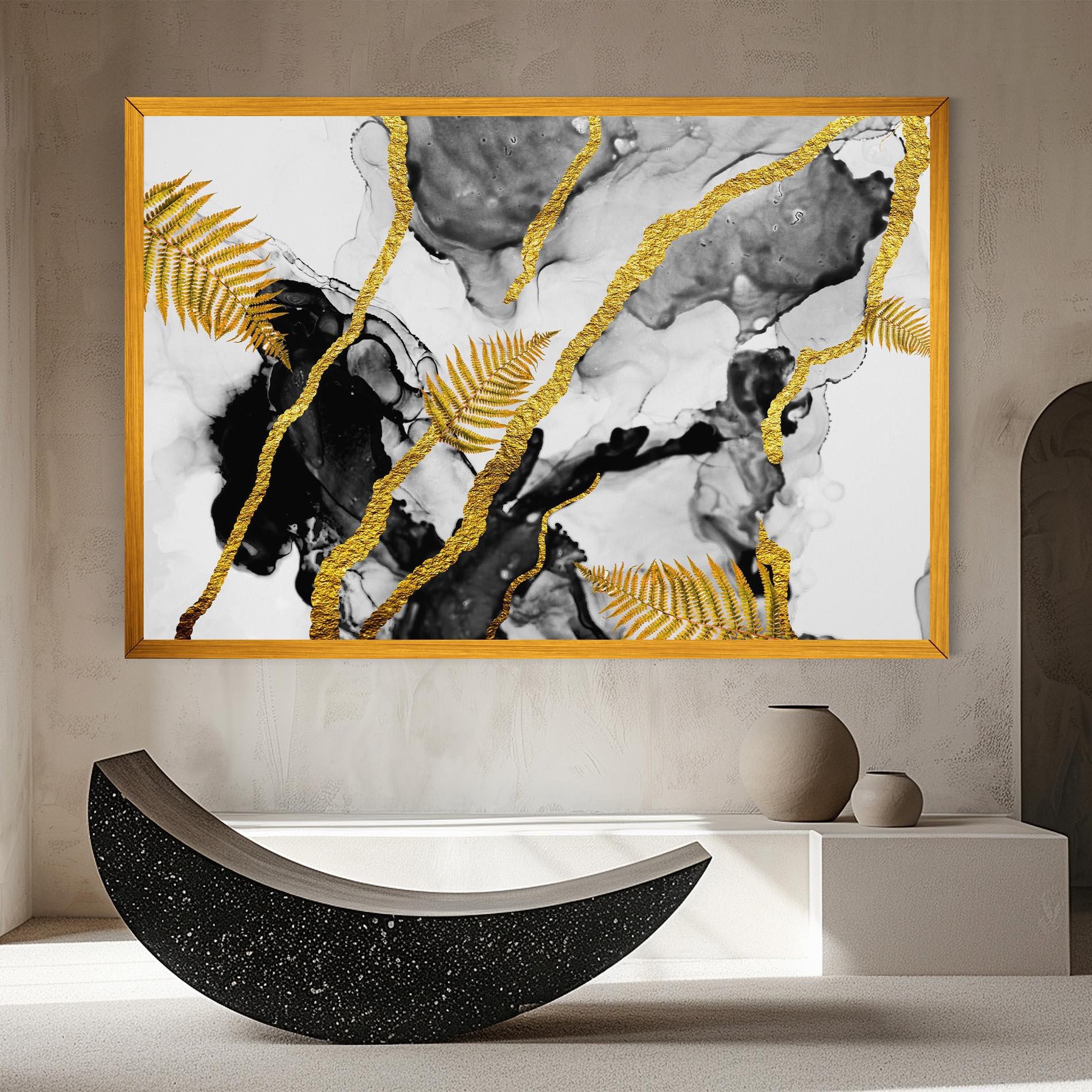 Leinwandbild Abstract Golden Leaves mockup 8