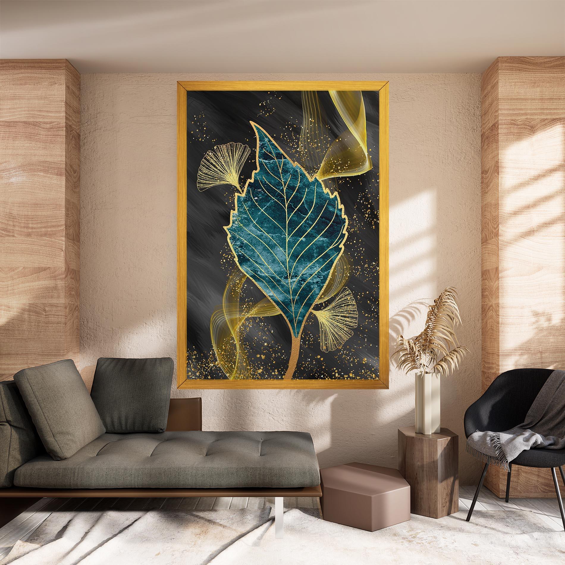 Leinwandbild Golden Leaves Blue mockup 8
