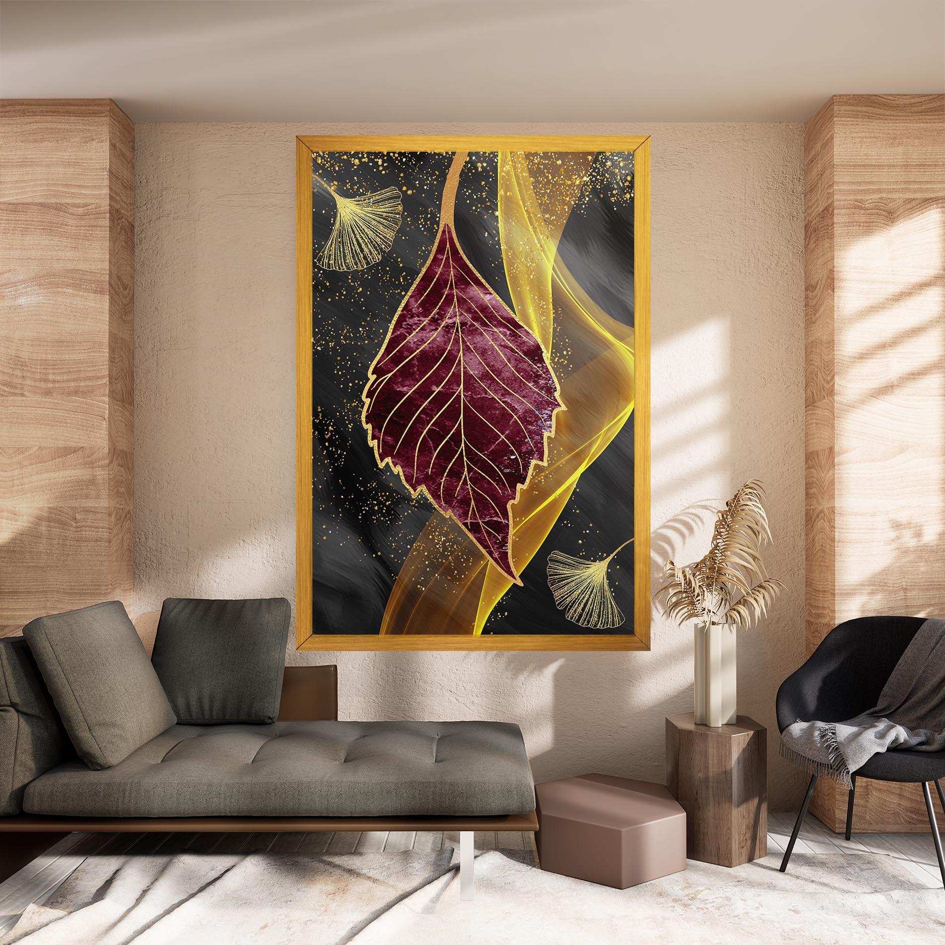 Leinwandbild Golden Leaves Red mockup 8