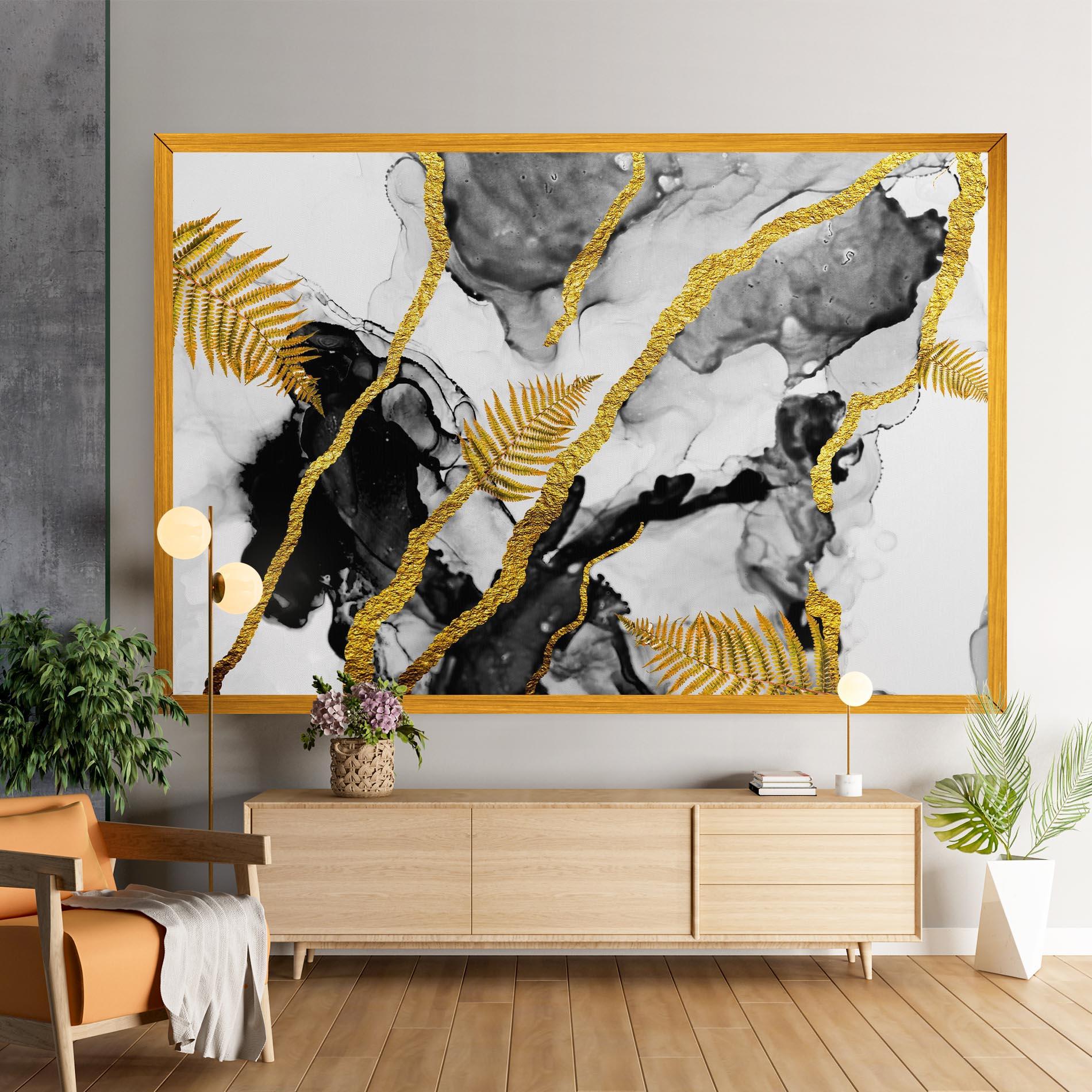 Leinwandbild Abstract Golden Leaves mockup 9