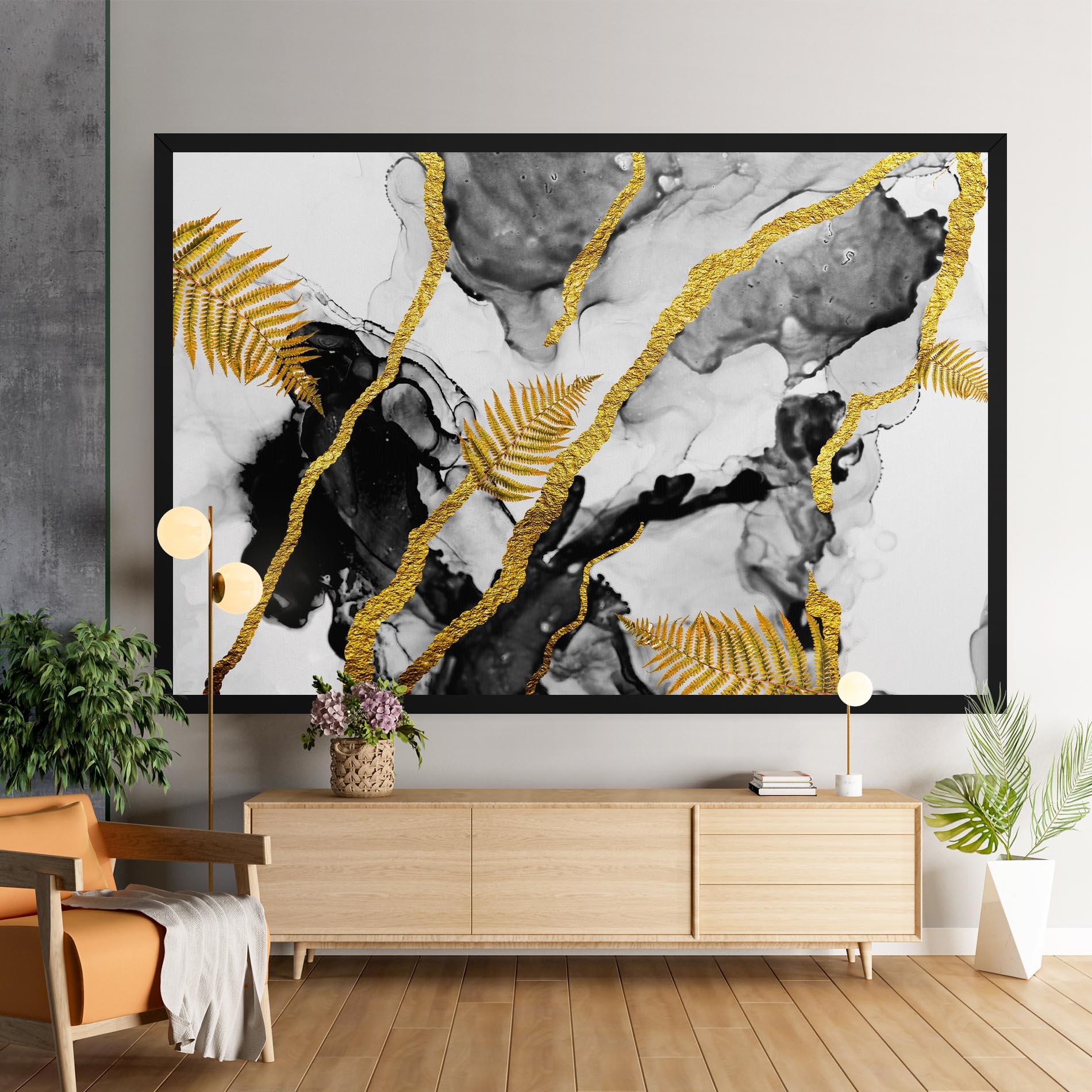 Leinwandbild Abstract Golden Leaves mockup 9