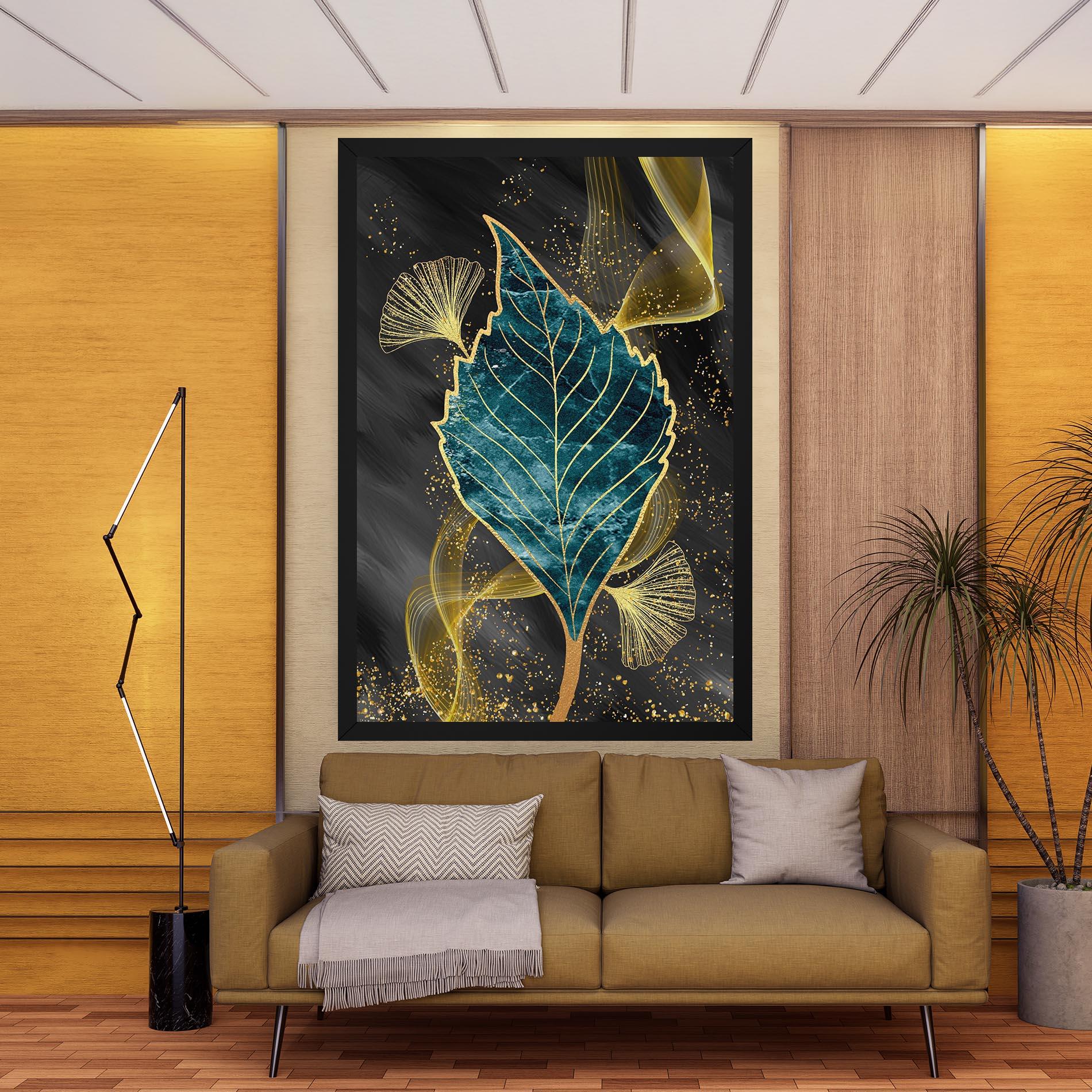 Leinwandbild Golden Leaves Blue mockup 9