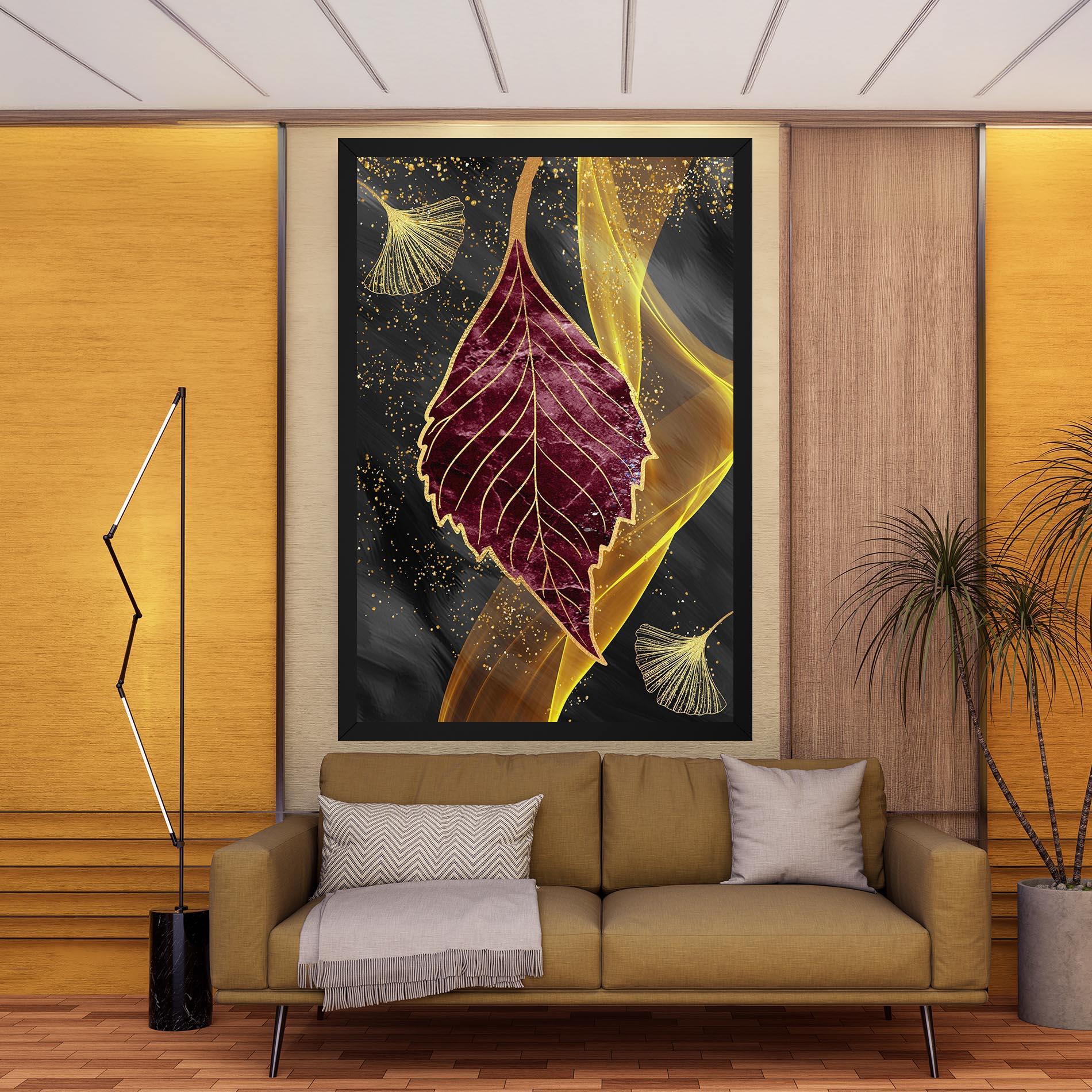 Leinwandbild Golden Leaves Red mockup 9