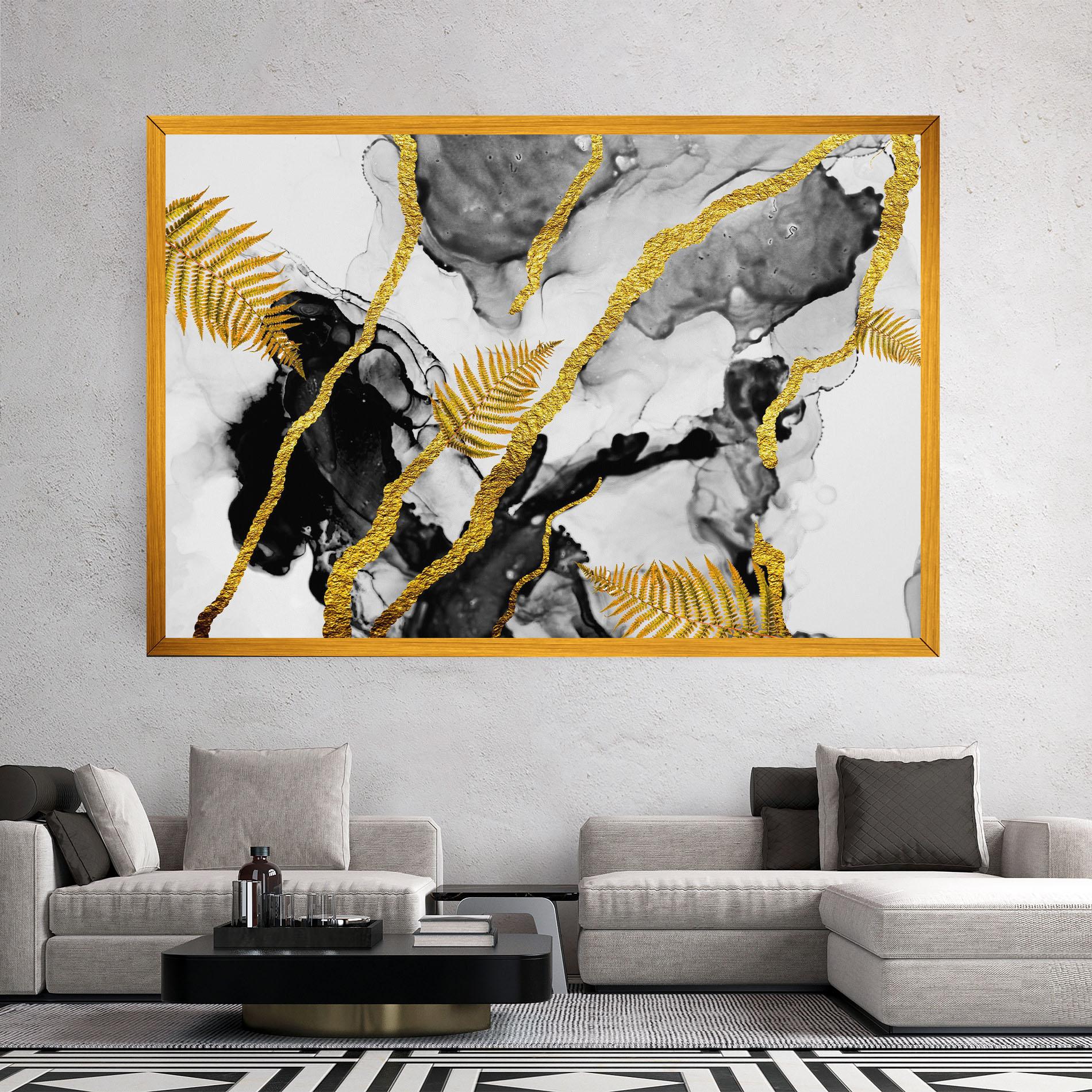 Leinwandbild Abstract Golden Leaves mockup 2